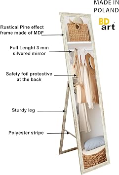 BD ART Stand-Ankleidespiegel Rustikal Kiefer 1558 x 358 cm Vintage Shabby Chic großer Fußboden Standspiegel Garderobe Rustikal Zeitloser eleganter MDF Rahmen Ganzkörperspiegel