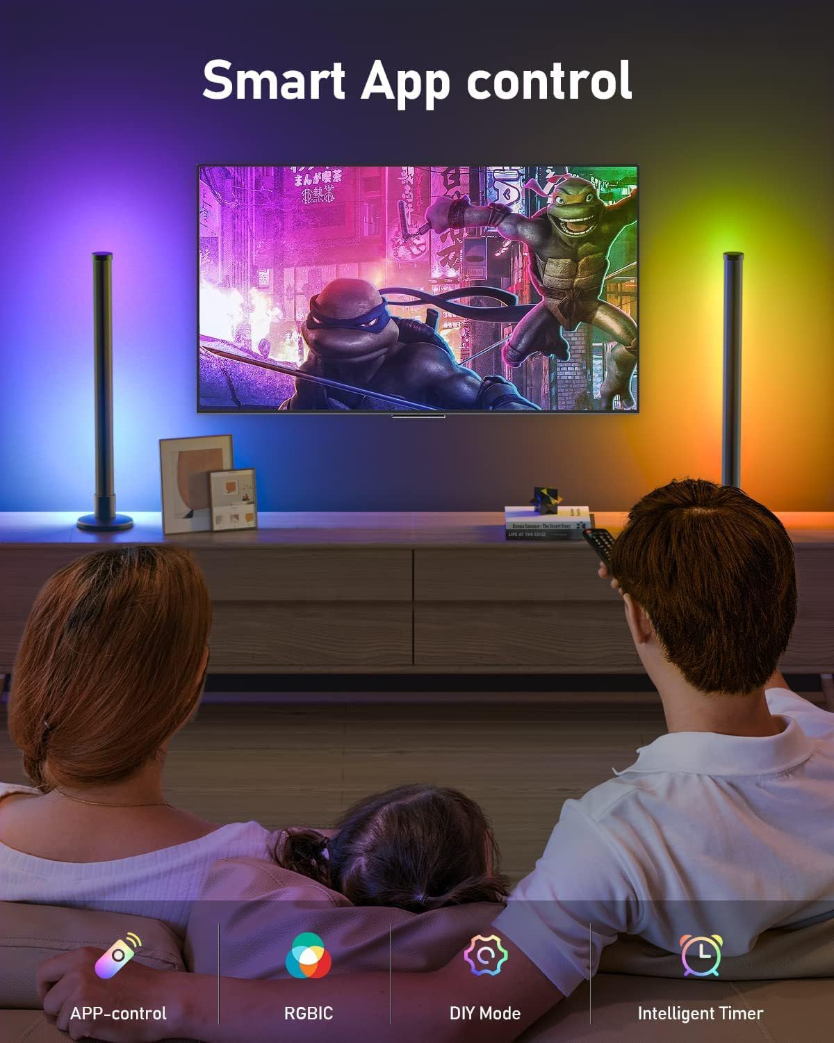 WEITINX 2 Pack LED Light Bars,RGB Gaming Mood Lighting,Dimmable Ambient Light Flow Light Bars 16 Million Colors Multiple Lighting Effects TV Backlights,Remote Control and App Control,Music Sync - Image 2