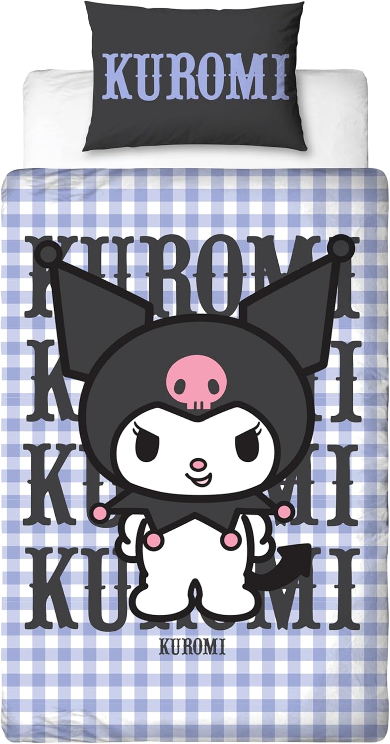 Hello Kitty Officially Licensed Rebel Duvet Cover Set, Reversible Kuromi Duvet Cover Set with Matching Pillow Case, Children's Bedroom, Polycotton