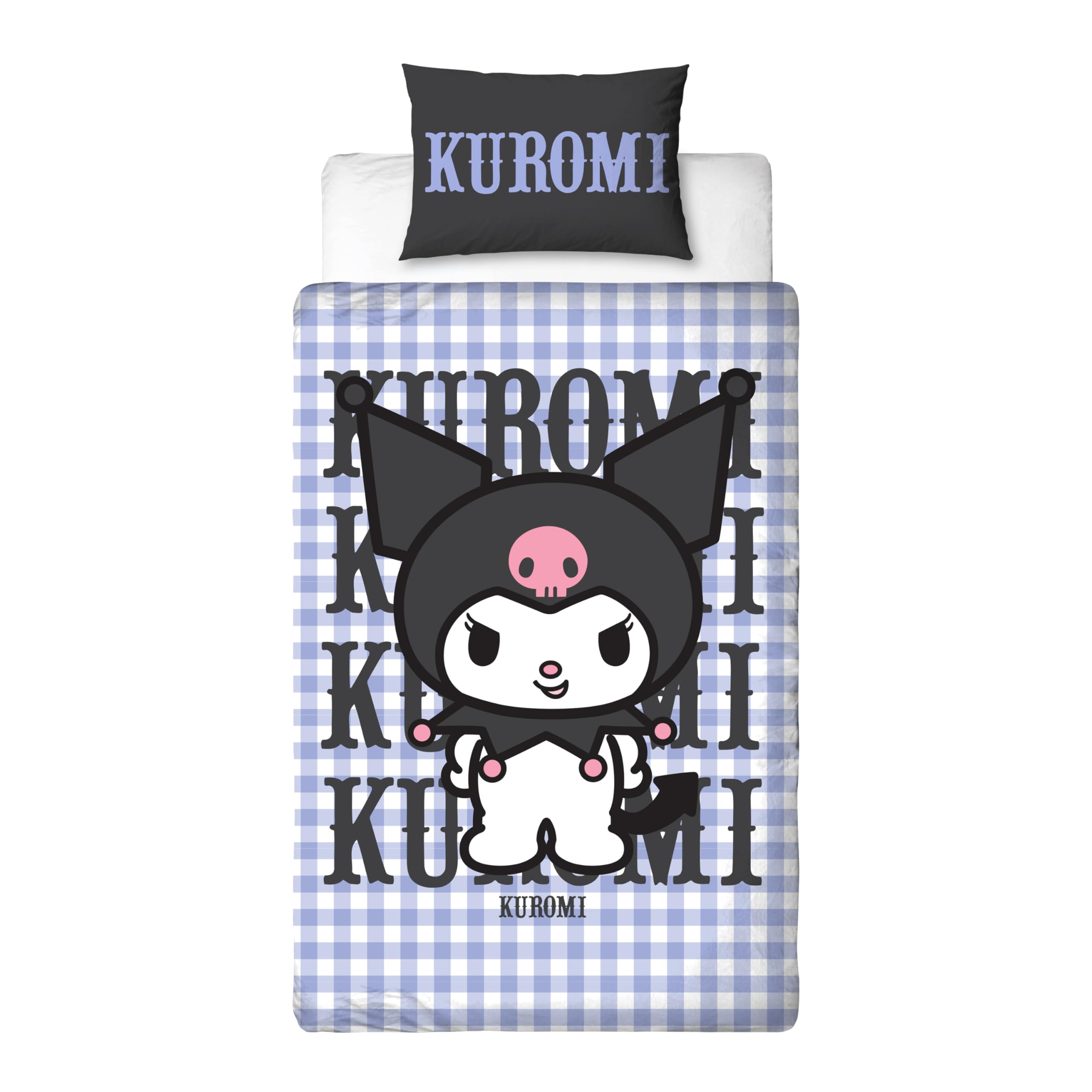 Set copripiumino singolo con licenza ufficiale Hello Kitty Rebel Design | Biancheria da letto Kuromi reversibile a 2 lati con federa coordinata | Perfetto per la camera dei bambini | Policotone