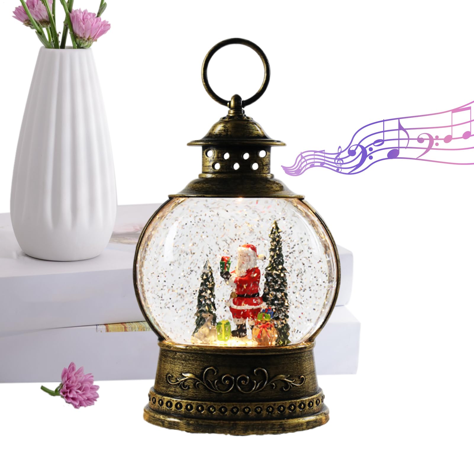 Globo di Neve Musicale Natalizio Decorazione per le Feste a Batteria e USB | Carillon Musicale con di Neve per le Feste Decorazione Natalizia Interni Esterni Feste Famiglia Camera Soggiorno Camine