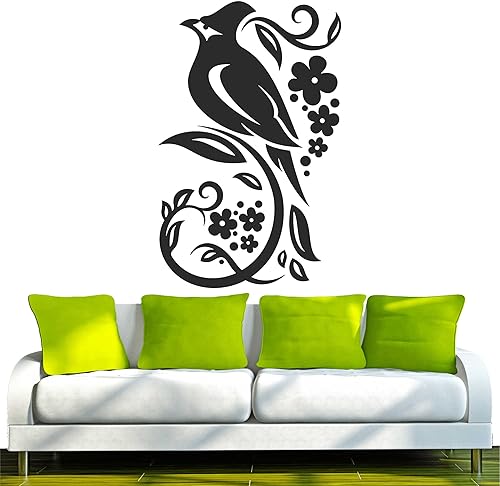 Miniatura 1 de Adhesivo de pared d142 con diseño de flor de loro por encima de 37.8 x 24.0in, color negro