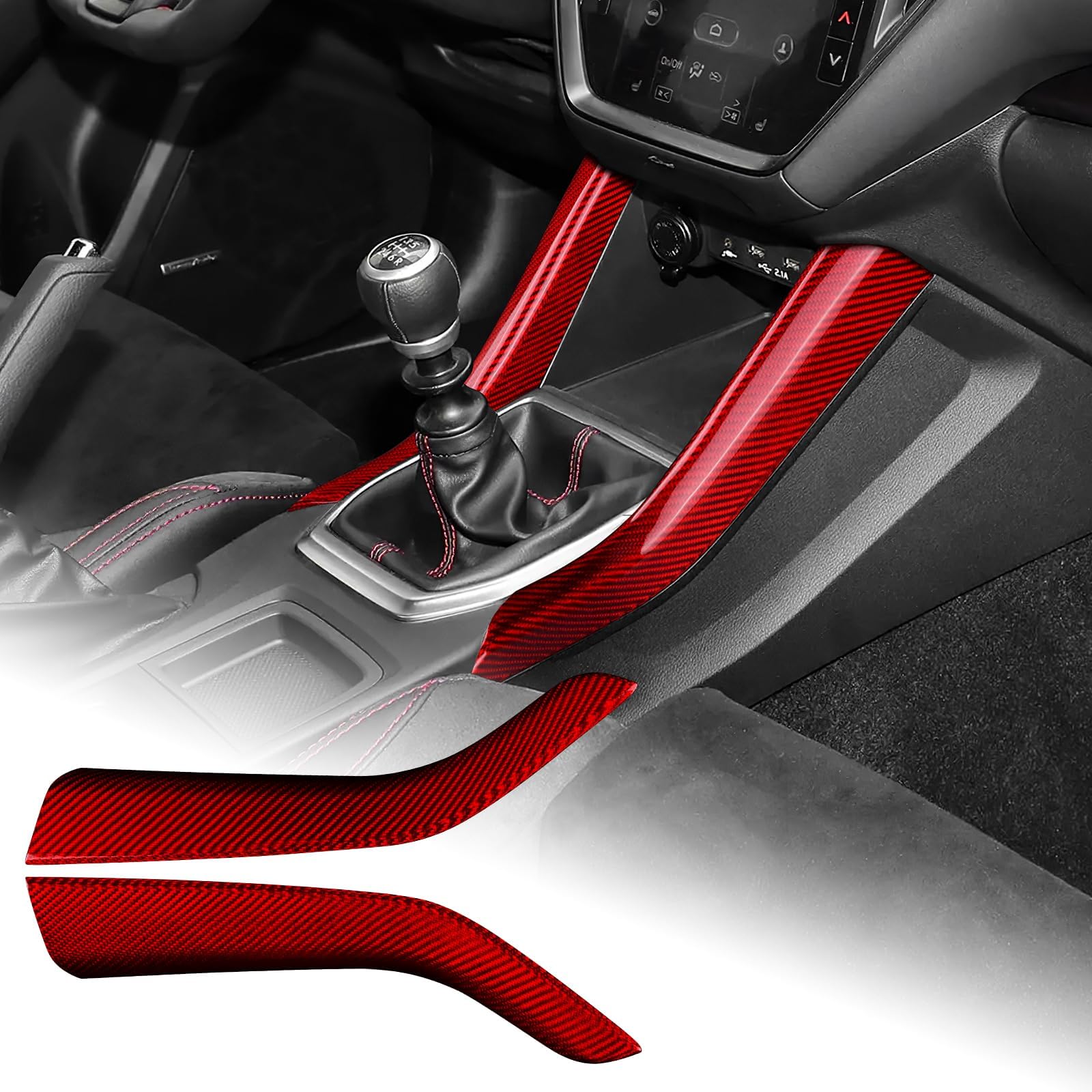 AIRSPEED Hard Carbon Fiber Side Shift Lever Trim Center Console Decorative Strips Both Side Gear Stickers for Subaru WRX/WRX STI 2022 2023, Red