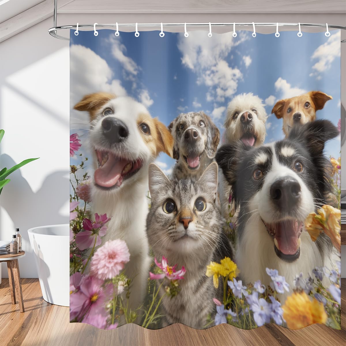 Rideau de douche pour salle de bain familiale animaux mignons