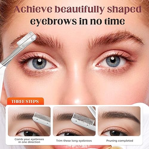 Miniatura 4 de Tijeras para recortar cejas, kit de aseo de cejas de precisión actualizado 2025, maquinilla de afeitar portátil para uso doméstico, herramienta de