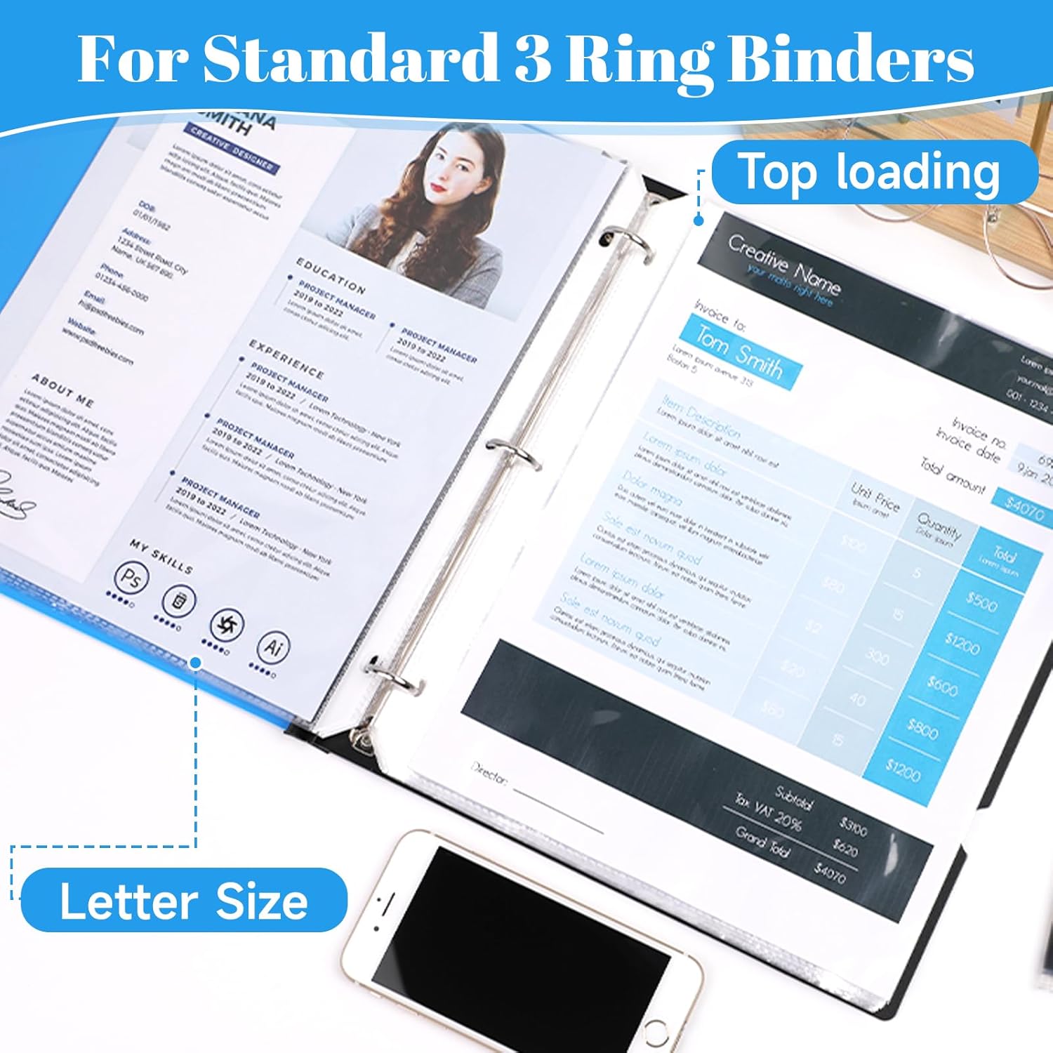 Chair Mat for Carpet- Low Pile+50 Pack Sheet Protectors for 3 Ring Binder - Clear Page Protectors & Plastic Sleeves for Paper 8.5x11 Inch