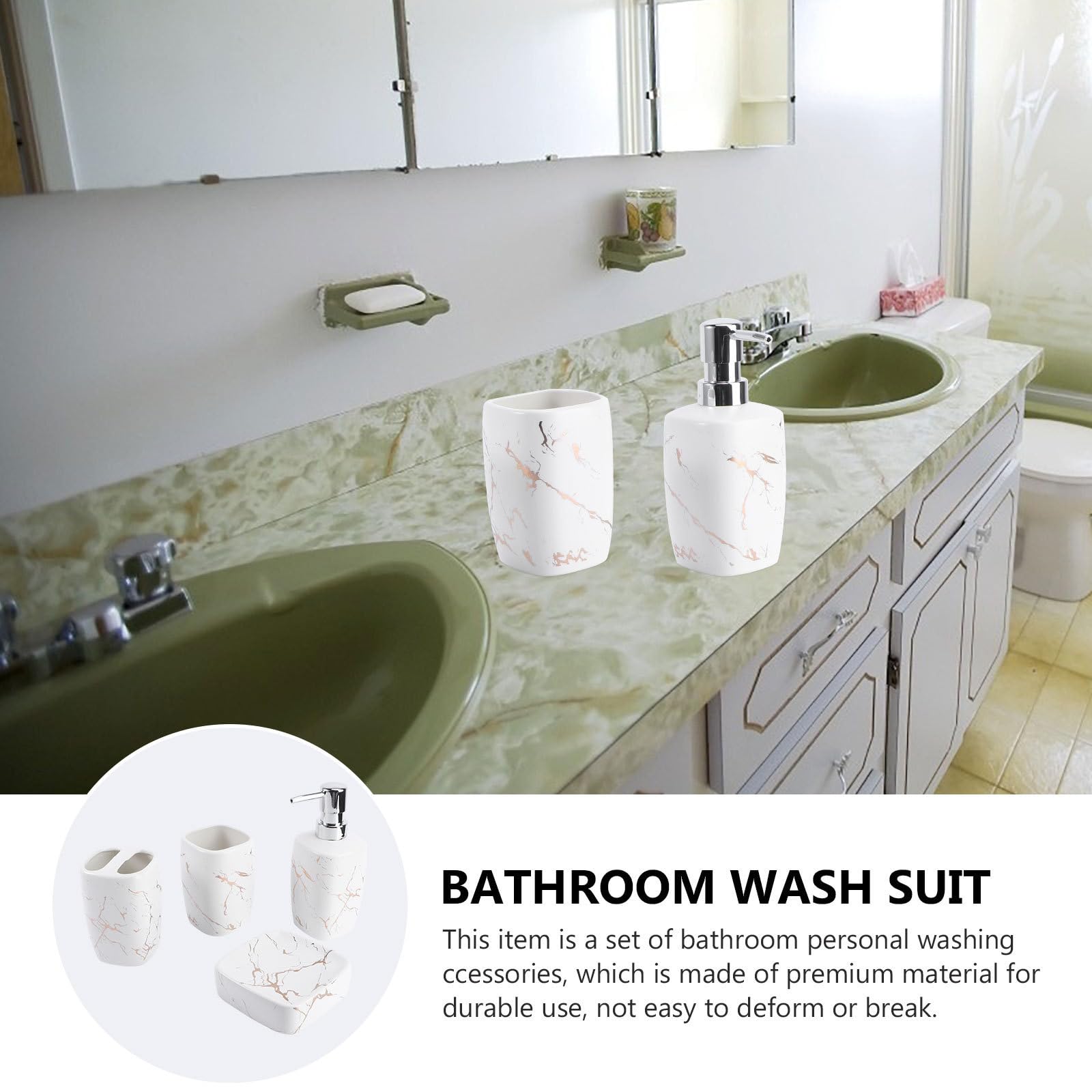 GALPADA Set Accessori da Bagno in Ceramica Bianco 4 Pezzi Porta Spazzolini e Bicchiere per Risciacquo 350ml per Uso Domestico Elegante e Facile da Pulire