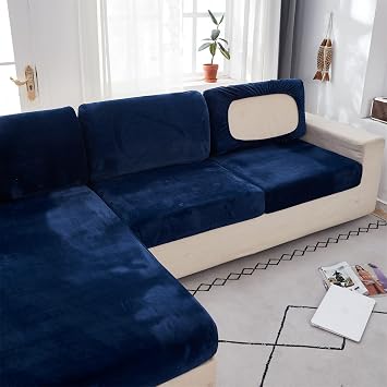 cjc Universal Sofa Cover, Stretch Velvet Couch Cushion Slipcovers Replacement, Anti-Slip L-Shape Sofa Covers, Chaise Lounge Sofa Slipcover (Navy Blue, Back Cover)
