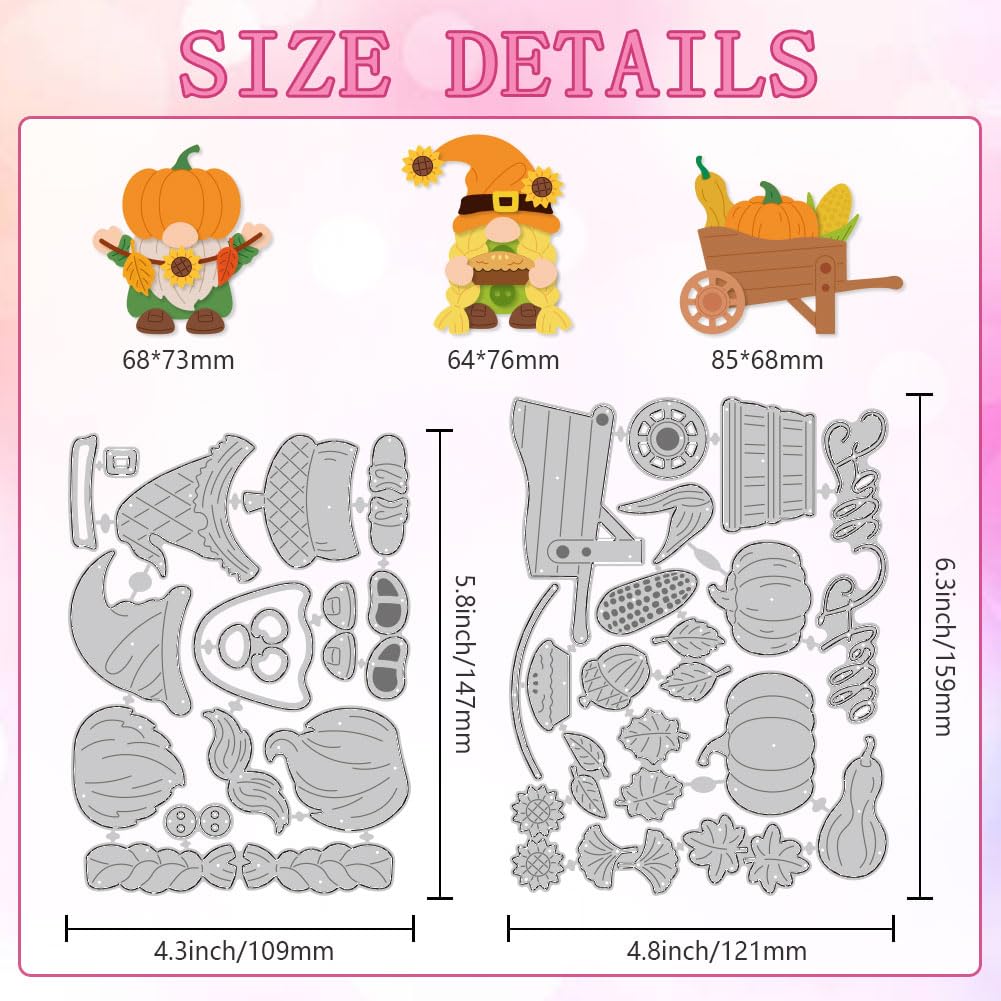 DELORIGIN Halloween Fall Gnomes Cutting Dies Pumpkin Dwarf Carbon Steel Die Cuts for Card Making Embossing Scrapbooking Stencils Template for DIY Craft Album Paper Card Halloween Festival Gift Decor - Image 2