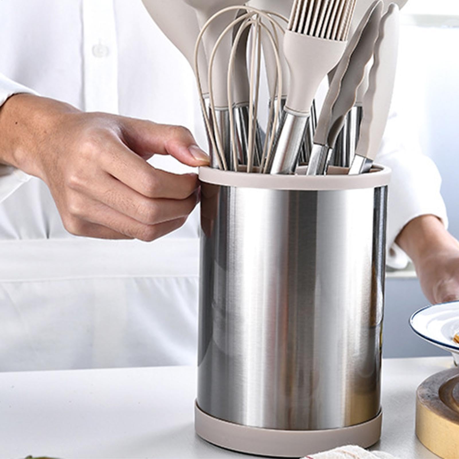 -Kochutensilien-Set – 12-teiliges Silikon-Küchen-Kochgeschirr-Werkzeug, hitzebeständige Antihaftutensilien, spülmaschinenfest, Edelstahl-Utensilien-Set mit drehbarem Eimer zum Kochen, Backen | Pfannenwender-Set aus Silikon und Edelstahl, Küchenhelfer für