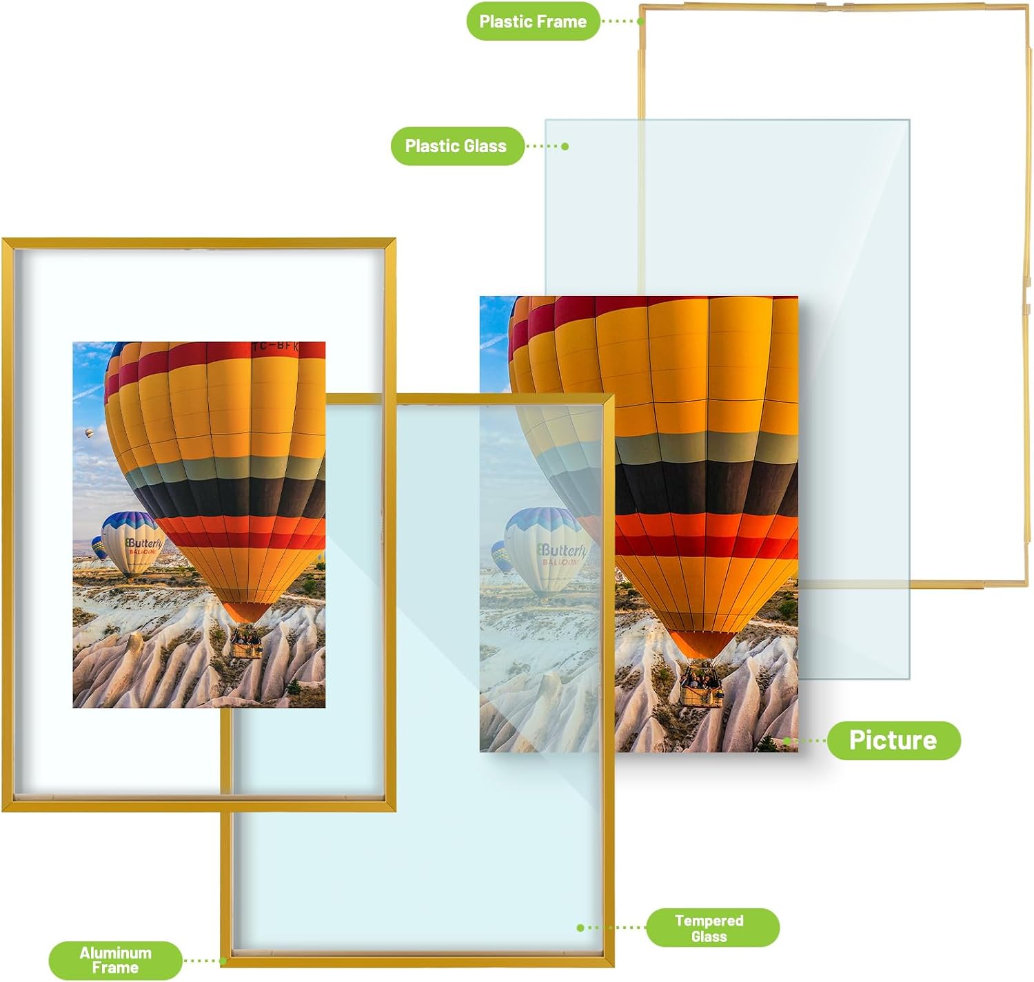Golden State Art, 12x18 Floating Picture Frame Aluminum, Tempered Clear Glass Displays Any Size Photo Up to 12 x 18, for Home or Gallery Decoration (Bronze, 3 Pack)