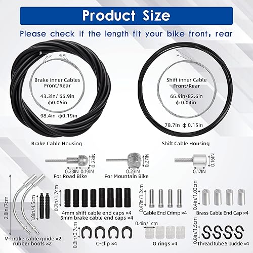 Miniatura 5 de Kit universal de carcasa de cable de freno y desviador de cambio, línea de transmisión de bicicleta estándar con tapas de extremo de cable de