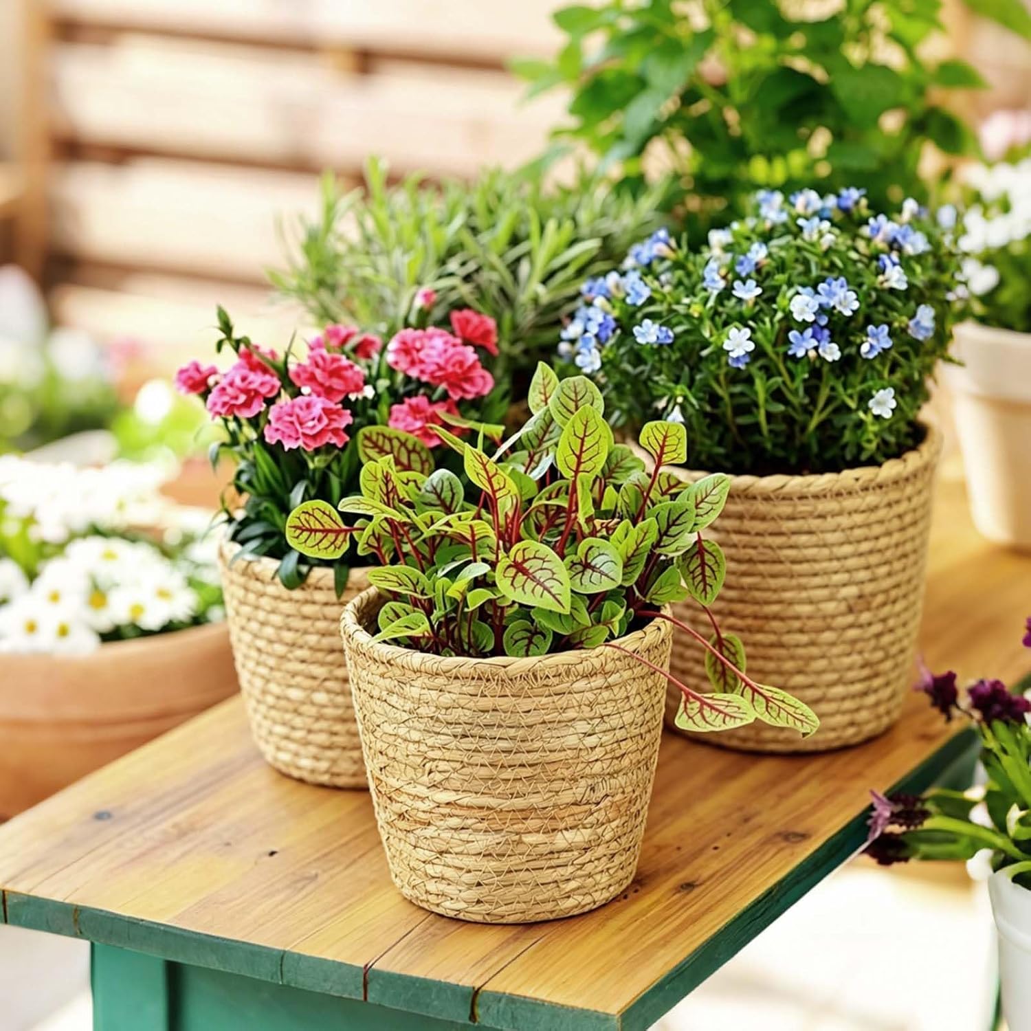 6 Pcs Wicker Plant Baskets with Plastic Liners Seagrass Plant Baskets in Bulk Woven Planter Basket Set for Indoor Outdoor Flower Pots and Room Home and Farmhouse Decor