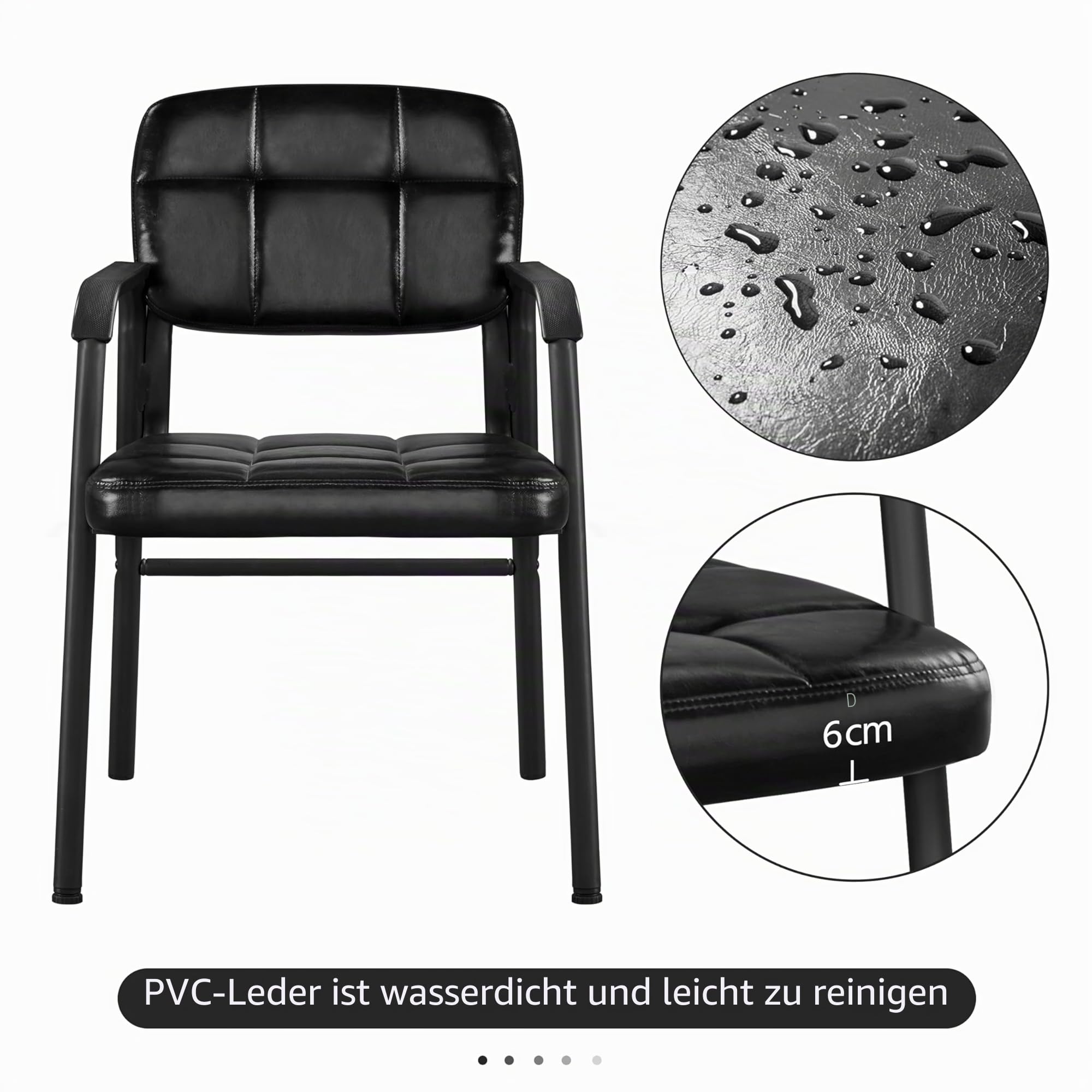 Yaheetech Besucherstühle Wartezimmerstühle Gästestühle mit Armlehne und Lehne, Konferenzraumstühle Wohnzimmerstuhl Polsterstuhl Esszimmerstuhl Kunstleder für Wohnzimmer, 2 Stück Schwarz