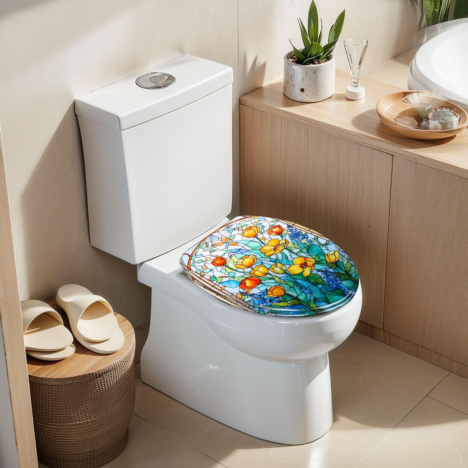 Asiento de inodoro alargado de cierre suave y liberación rápida para baño.