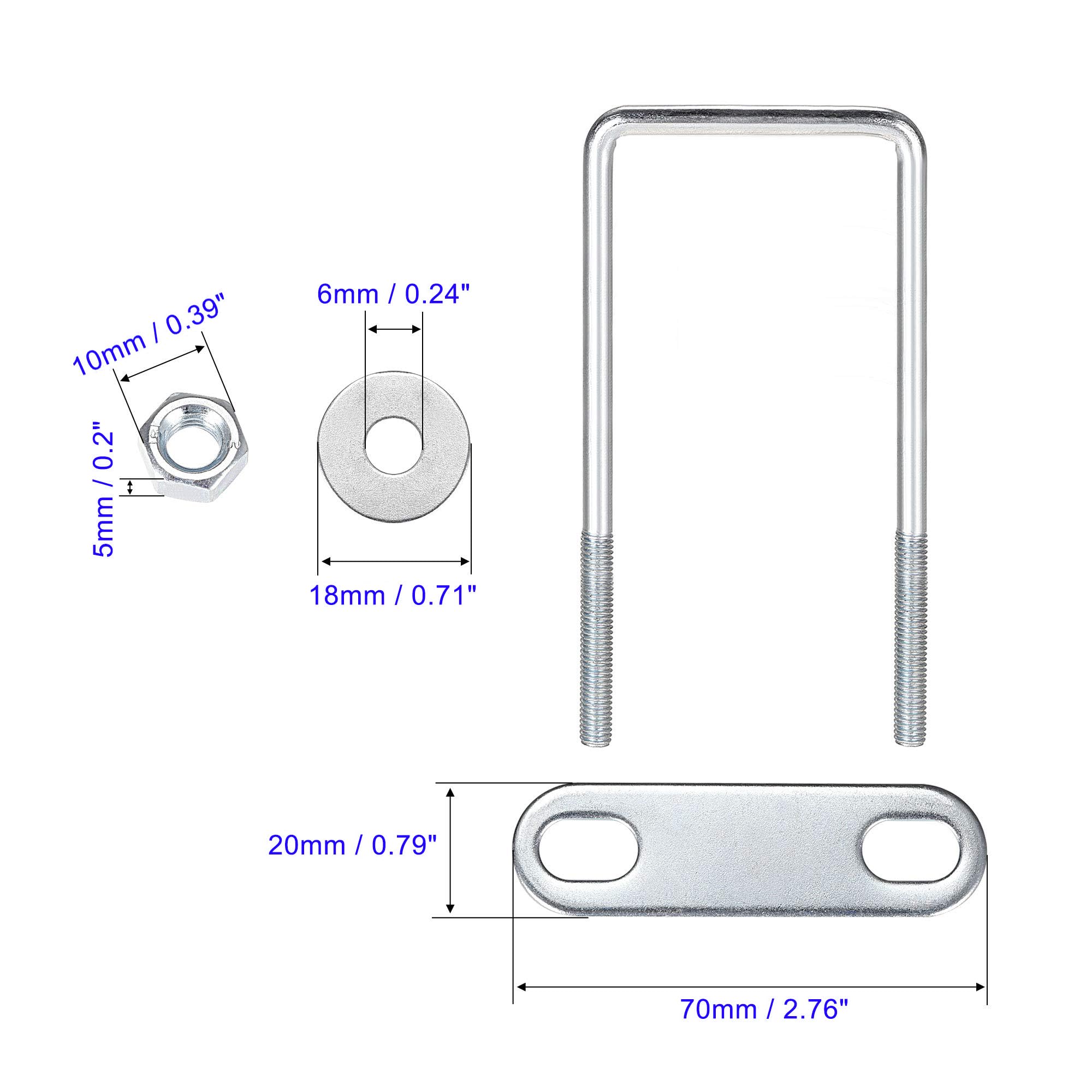 MACHSWON Square U-Bolt,2 Set Carton Steel M6 U Bolts 50mm(2") Inner Width 150mm Length with Nuts and Frame Plate for Automobiles Boat Trailer - Image 3