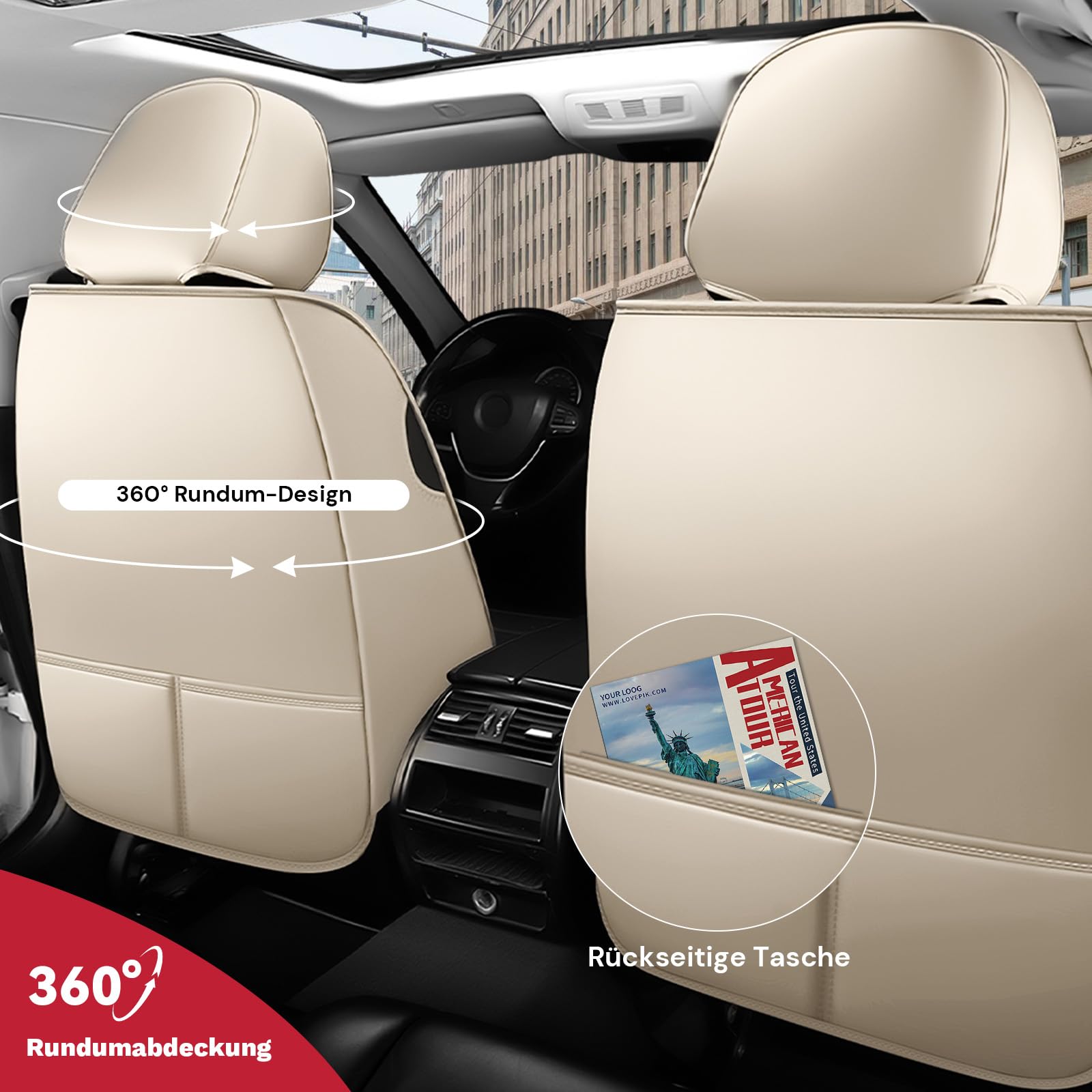 Auto Sitzbezüge für Mitsubishi Eclipse Cross 2018-2026, Beige Leder