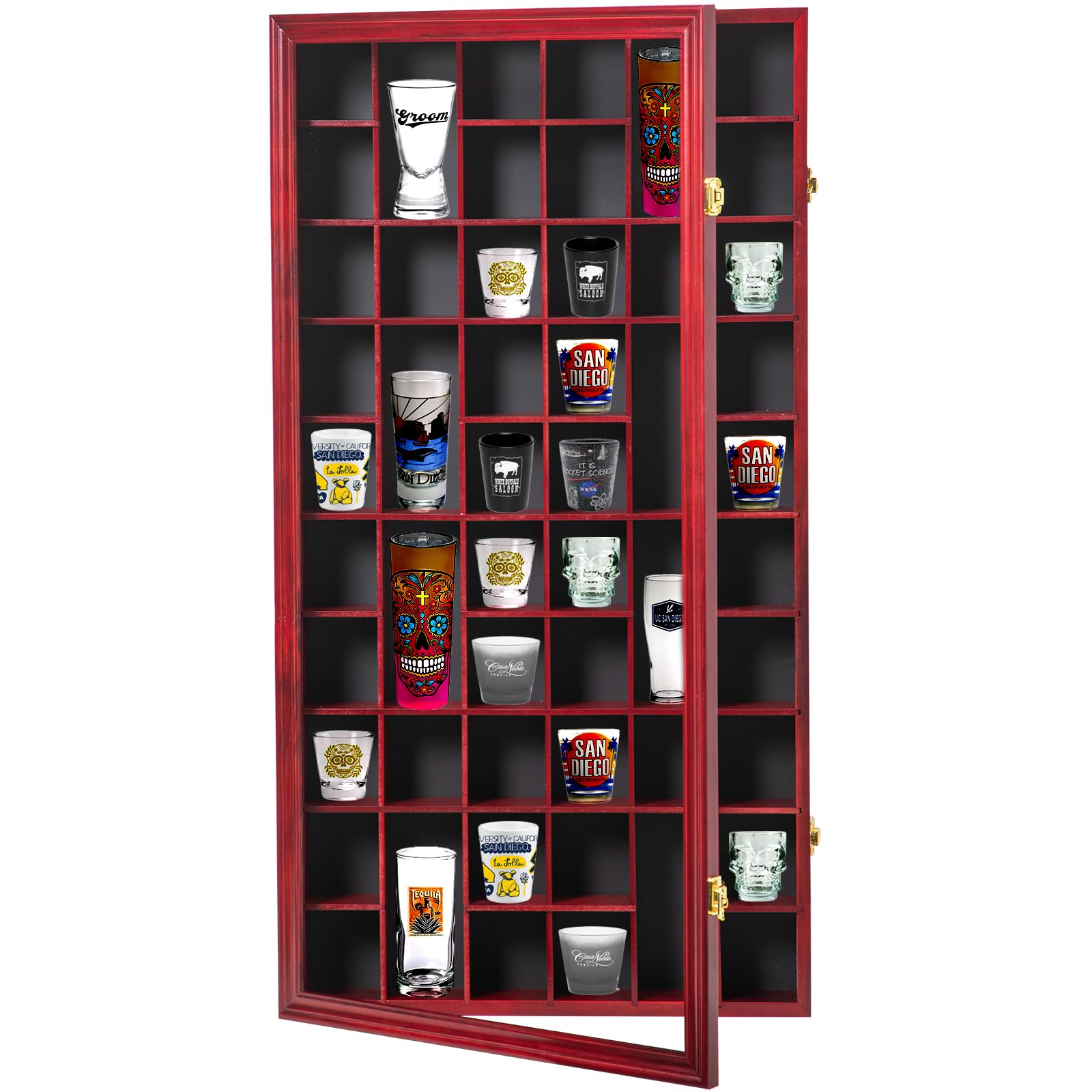 JUNJ Large World Map 76 Slots Shot Glass Display Case - Wall Mount Storage For Living Room, Custom Color Options Available - View #4
