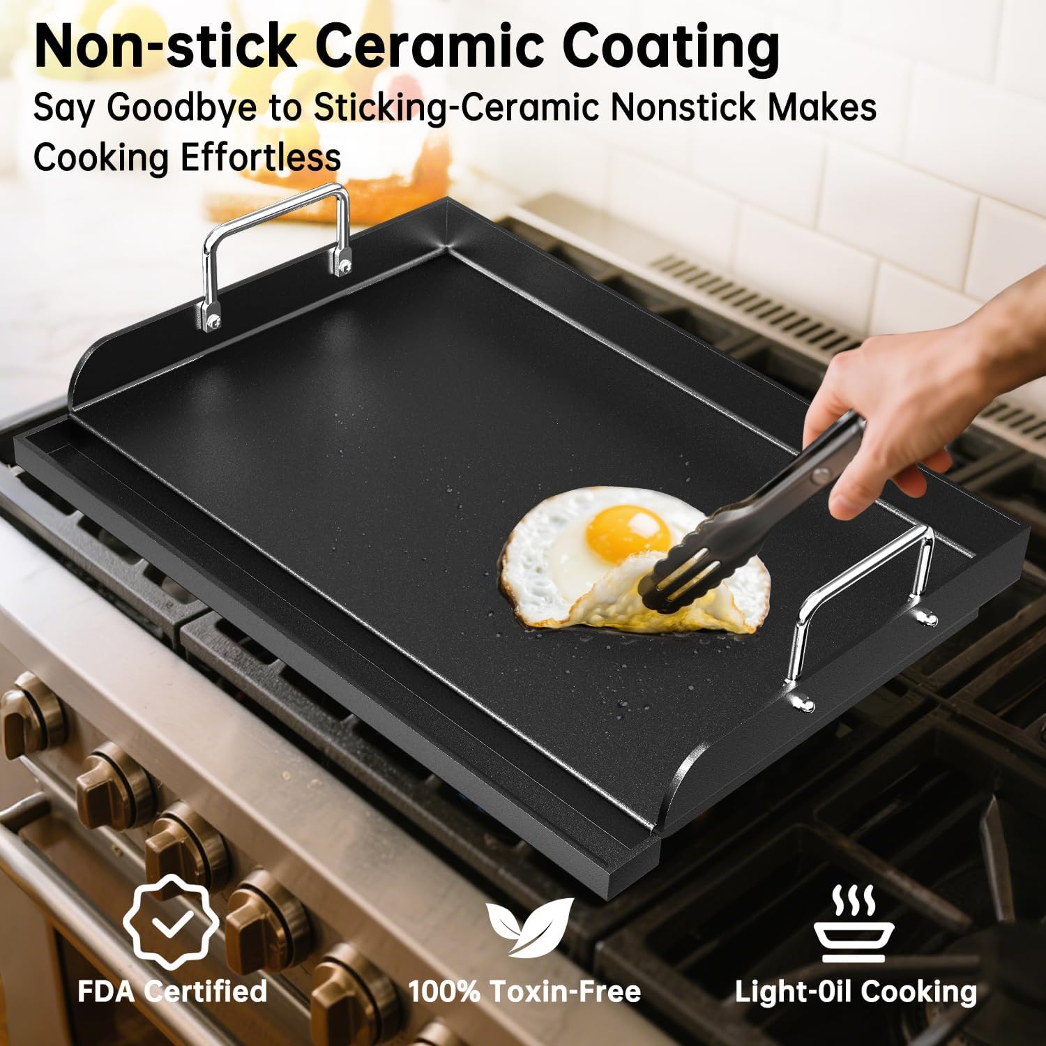 Size 17x13 Universal Griddle for Gas Grill - 17 x 13 Flat Top Grill Plate with Nonstick Ceramic Coating, Griddle Insert for Gas Stove, Outdoor Camping & Tailgating