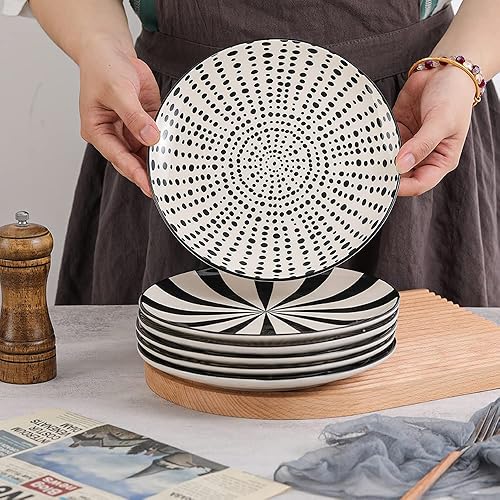 Miniatura 7 de AHX Platos de cerámica para postre de 8 pulgadas, juego de 6 platos de ensalada, estilo japonés moderno, aptos para lavavajillas y microondas, color