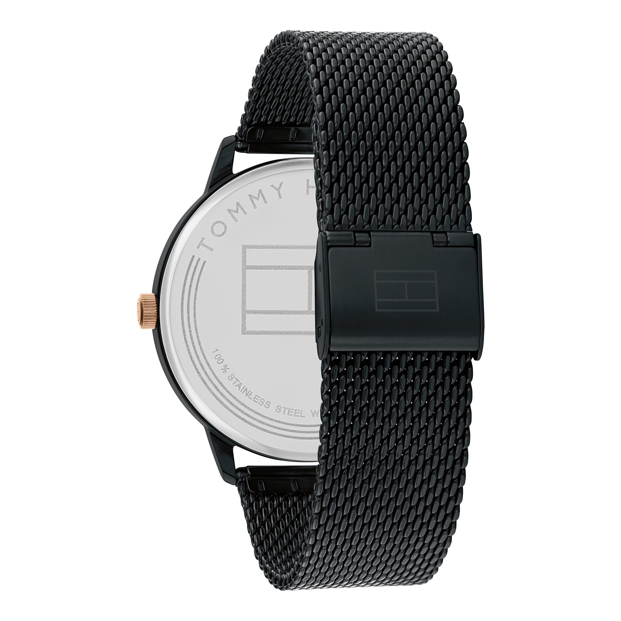 Tommy Hilfiger Analog Quarzuhr für Herren mit Schwarzes Edelstahl-Mesh-Gliederarmband - 1791845