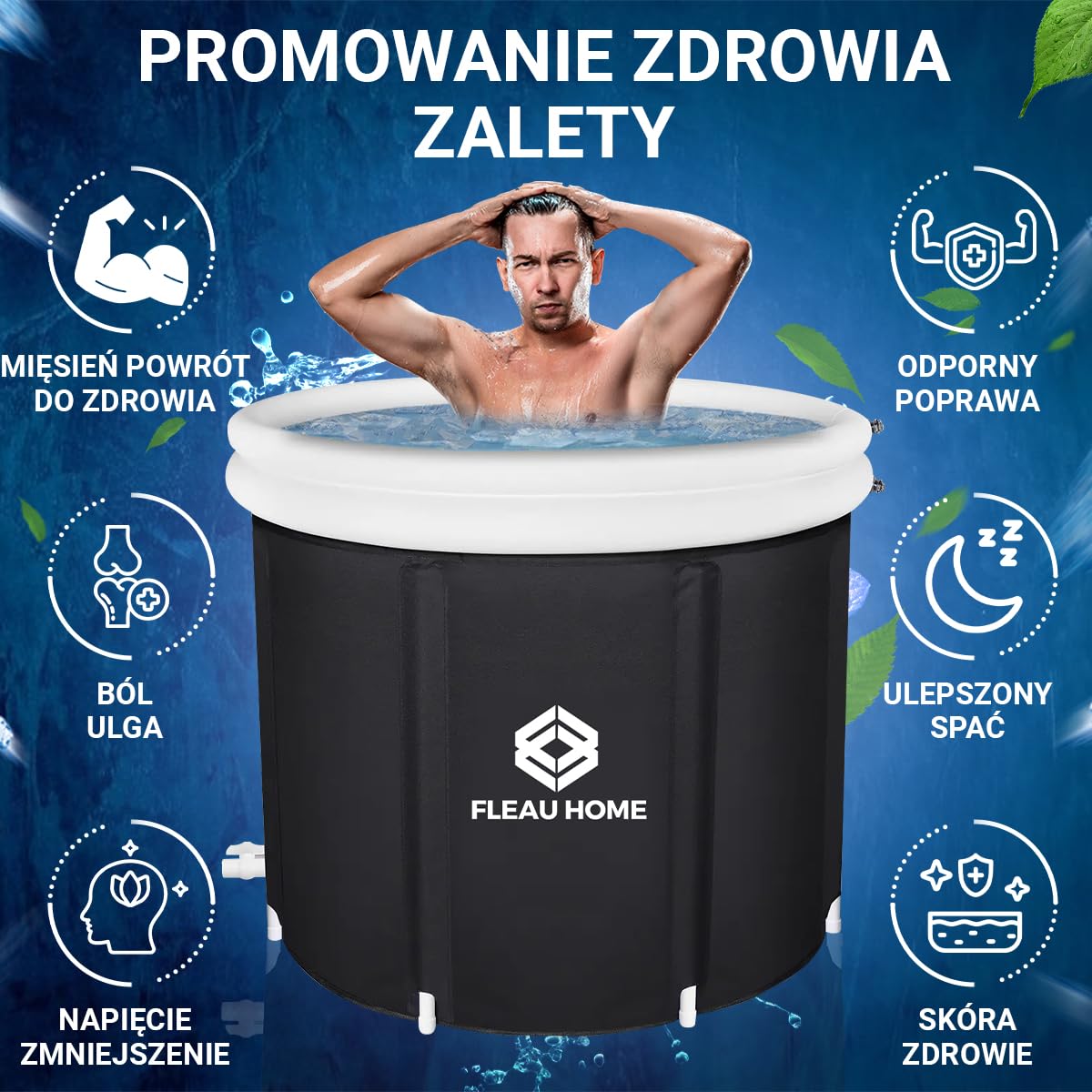 Fleau Home Kąpiel lodowa XXL PRO – basen z pokrywą i pompką – unikalny model izolacyjny – podwójna poduszka do siedzenia – wanna nadmuchiwana – wanna – nadmuchiwana – metoda Wim Hof