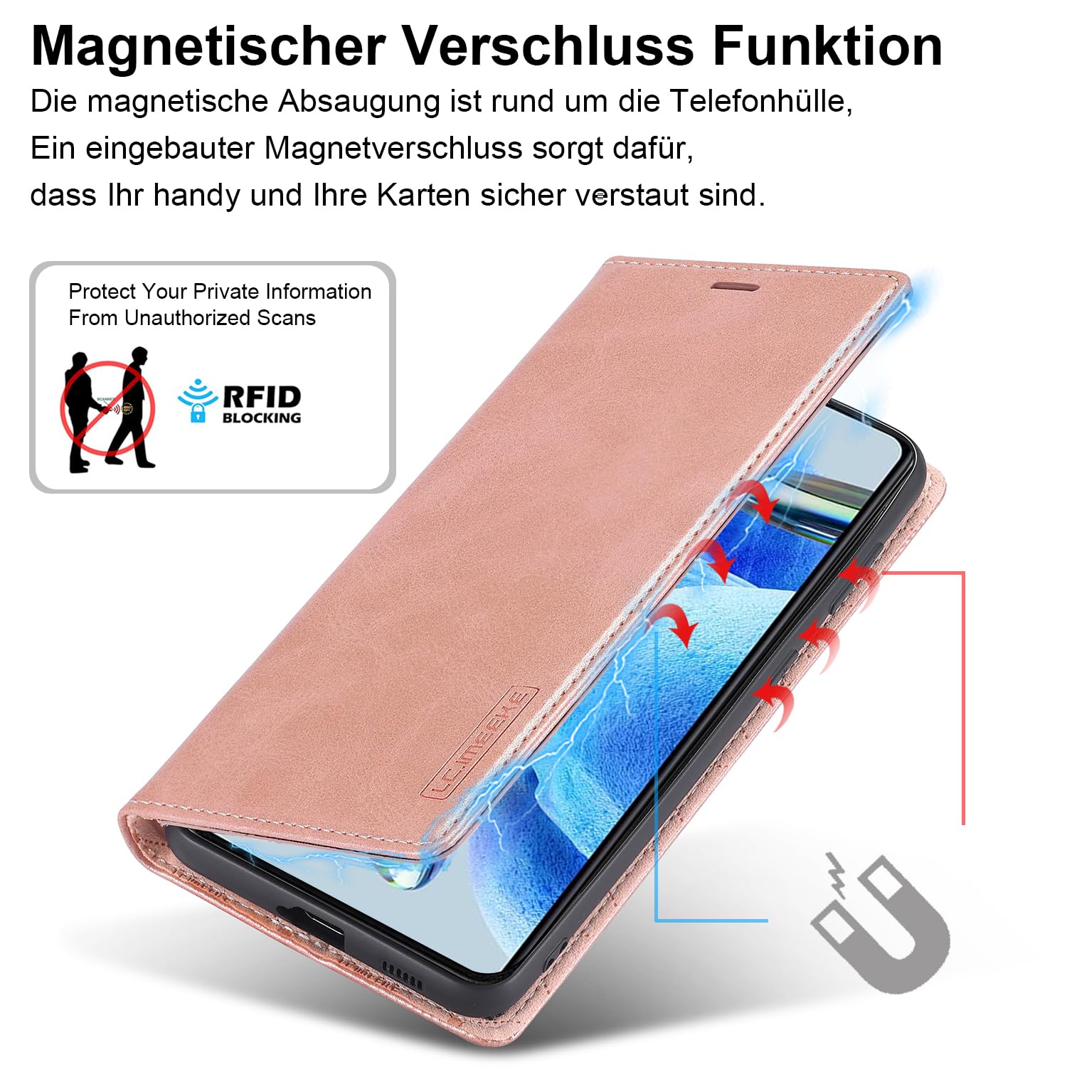 Vaki Leder Wallet Hülle Für Xiaomi Redmi Note 12 – Klappcase Mit Kartenfach, Standfunktion & Schutzfolie (Blau)