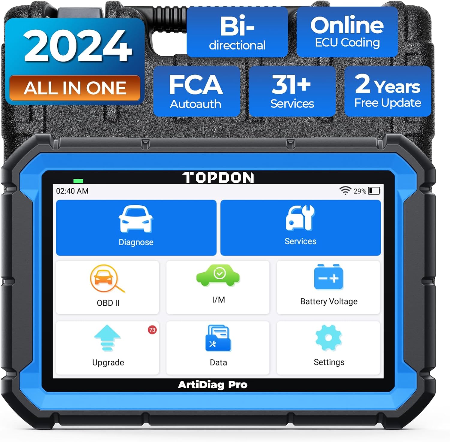 TOPDON ArtiDiag Pro Bidirectional Scan Tool, ECU Coding OBD2 Scanner Diagnostic Tool, 2 Years Free UpdateWorth 300FCA Autoauth31 ServicesAll System