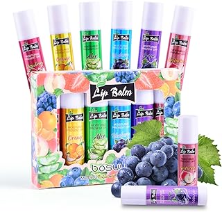 6 Pack Lip Balm, Fruit Flavoured Lip Balms, All Day Moisturising, Soft Natural Lip Balm with Vitamin E and Coconut Oil for chapped or dry lips.