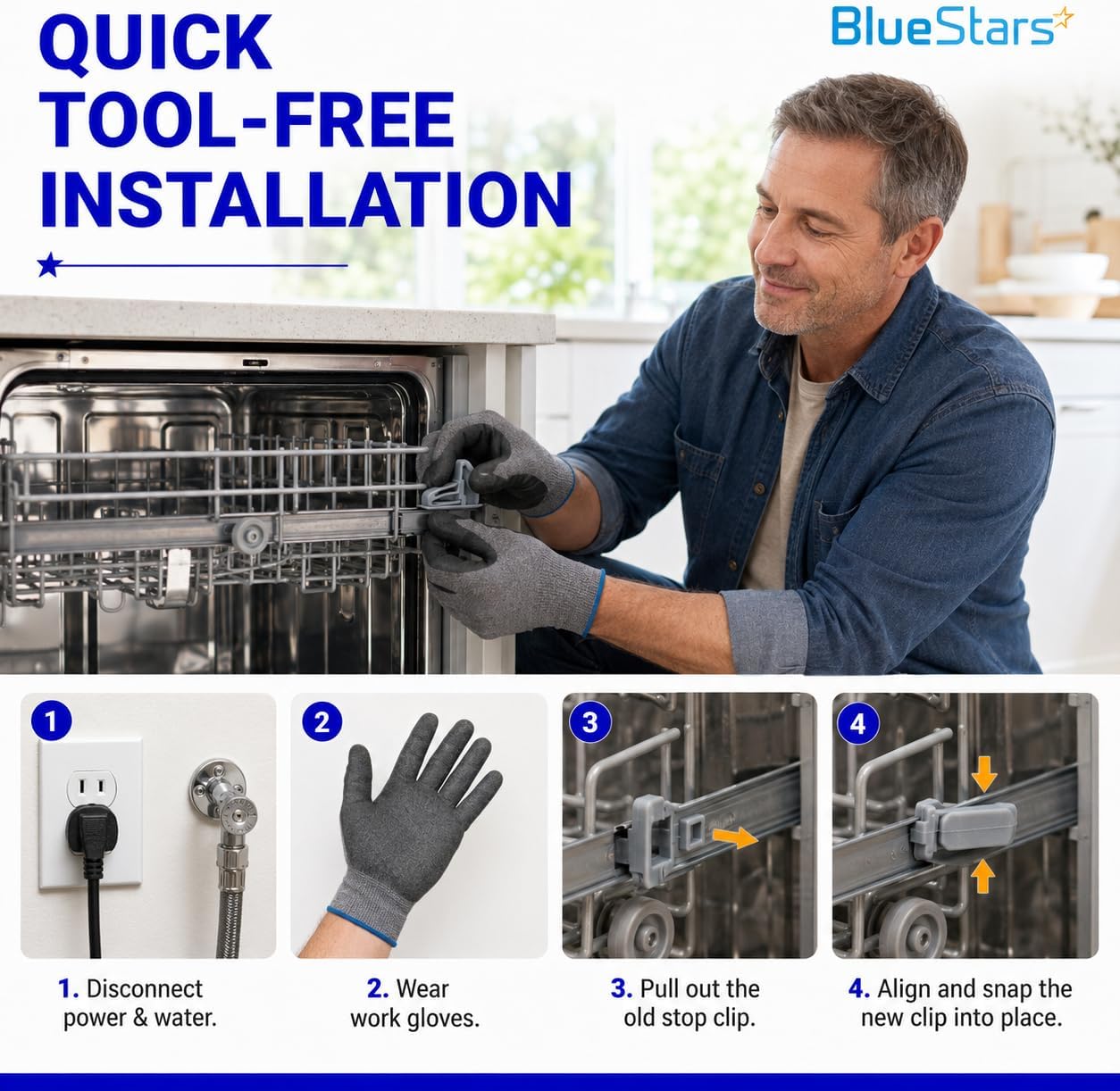 BlueStars 8565925 Dishwasher Upper Rack Slide Rail Stop Clip - Compatible with Whirlpool Kenmore KitchenAid Dishwashers - Replaces WP8565925 8524581 8270105 PS11746591 AP6013365 - PACK OF 2