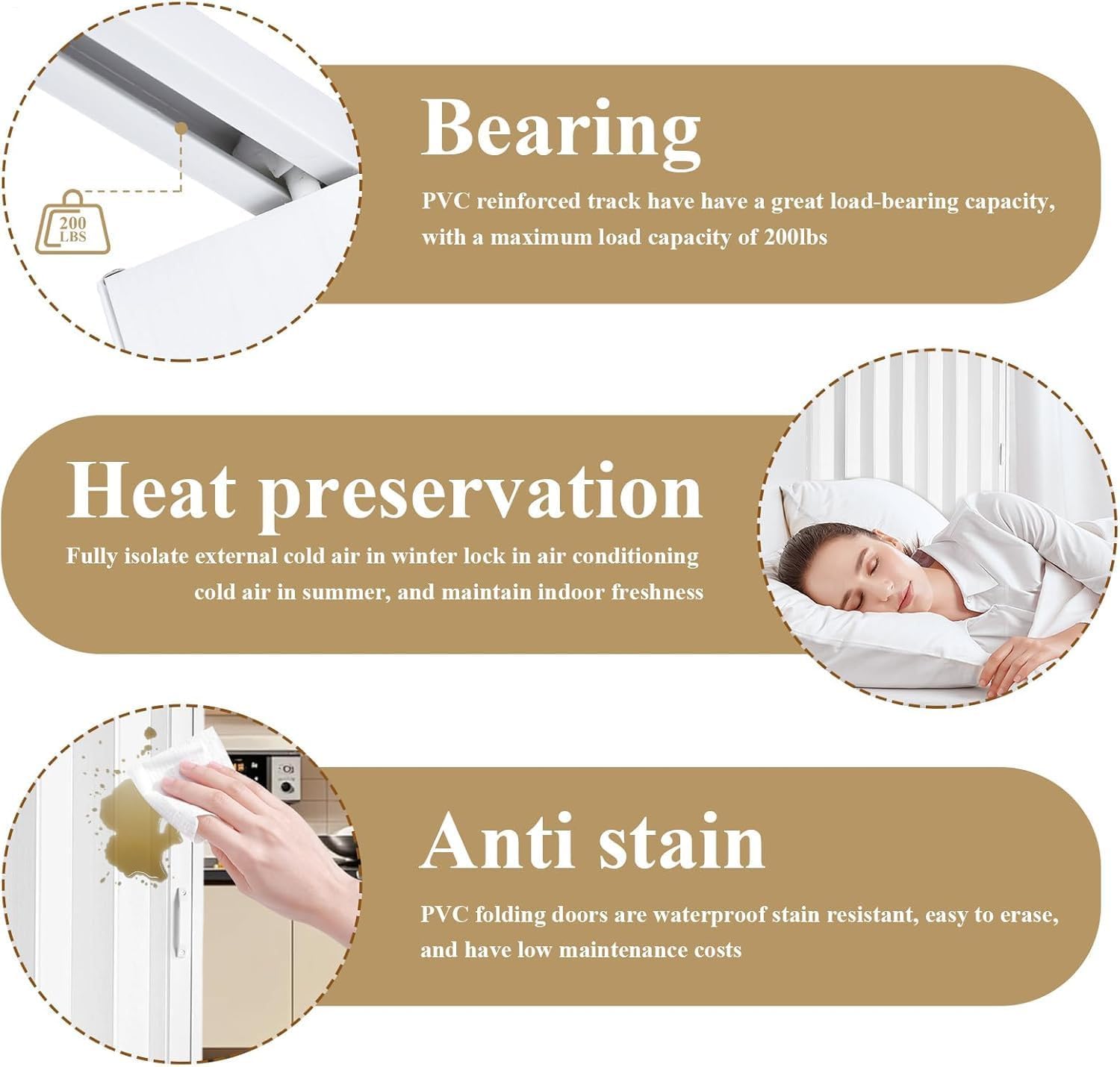 60x80in PVC Accordion Door Interior Folding Closet Doors Includes Installation Hardware Handle Lock for Study Room Bathroom Kitchen