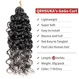 GoGo Curl Crochet Hair Water Wave Curly Crochet hair for Women Grey Synthetic Bohemian Crochet Braid Deep Wave Braiding Hair Extensions (12 inch(Pack of 6), T1B/Grey)