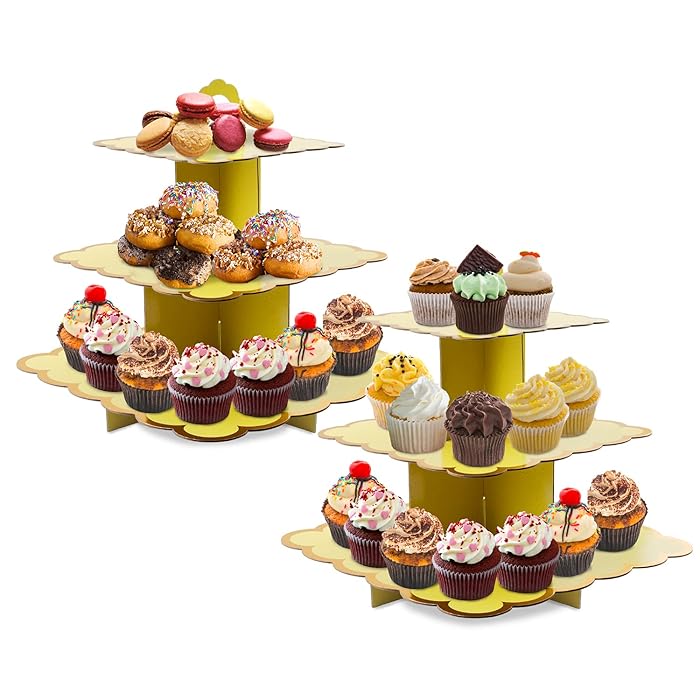 Buy Cupcake Stand,2 Set of Square Cardboard 3Tier Dessert Plates Mini