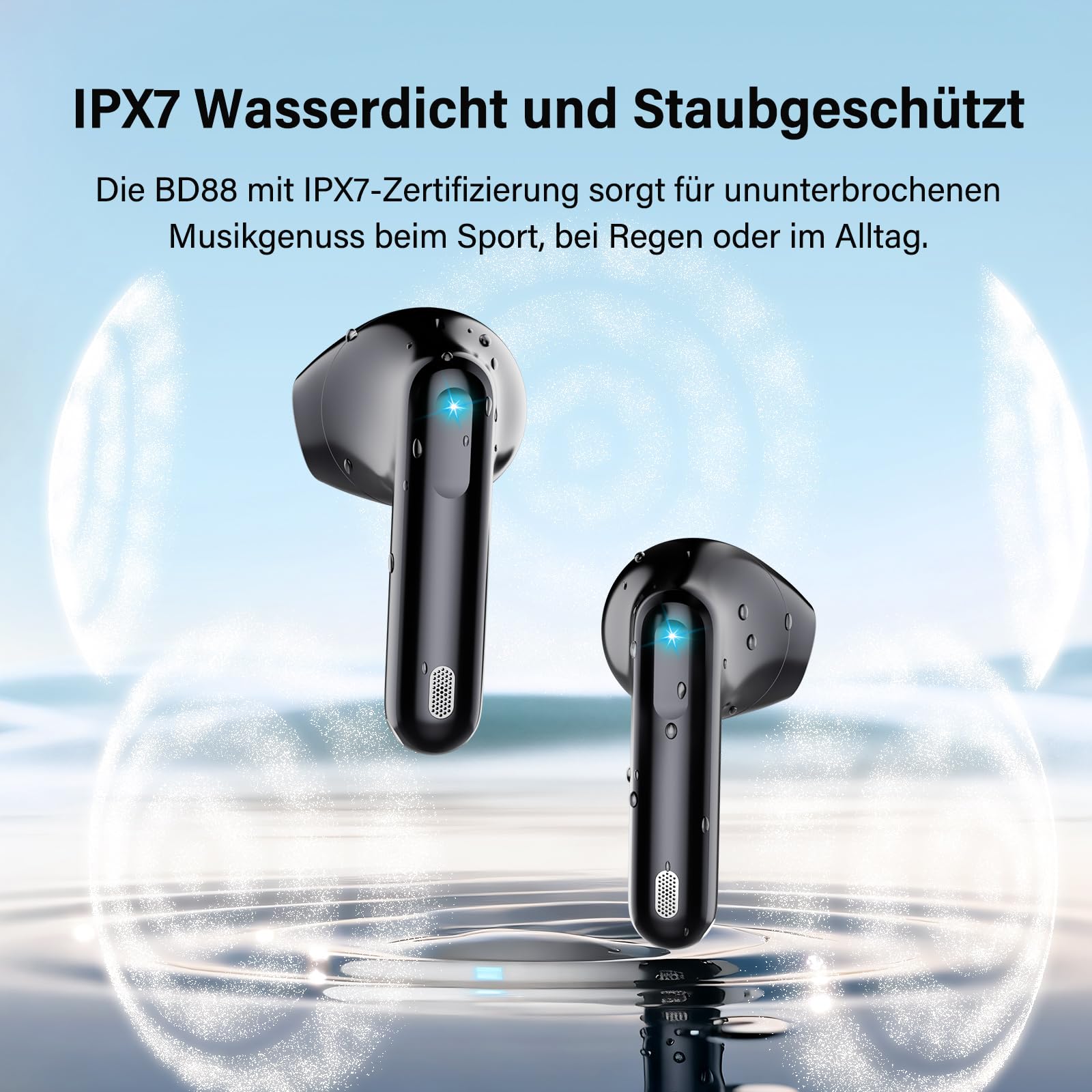 Bluetooth Kopfhörer, Kopfhörer Kabellos Bluetooth 5.4, Hi-Fi Sound in-Ear-Kopfhörer mit ENC Noise Cancelling, 45 Std Spielzeit, LED Anzeige, IP7 Wasserdicht Ohrhörer für Arbeit und Studium, Schwarz