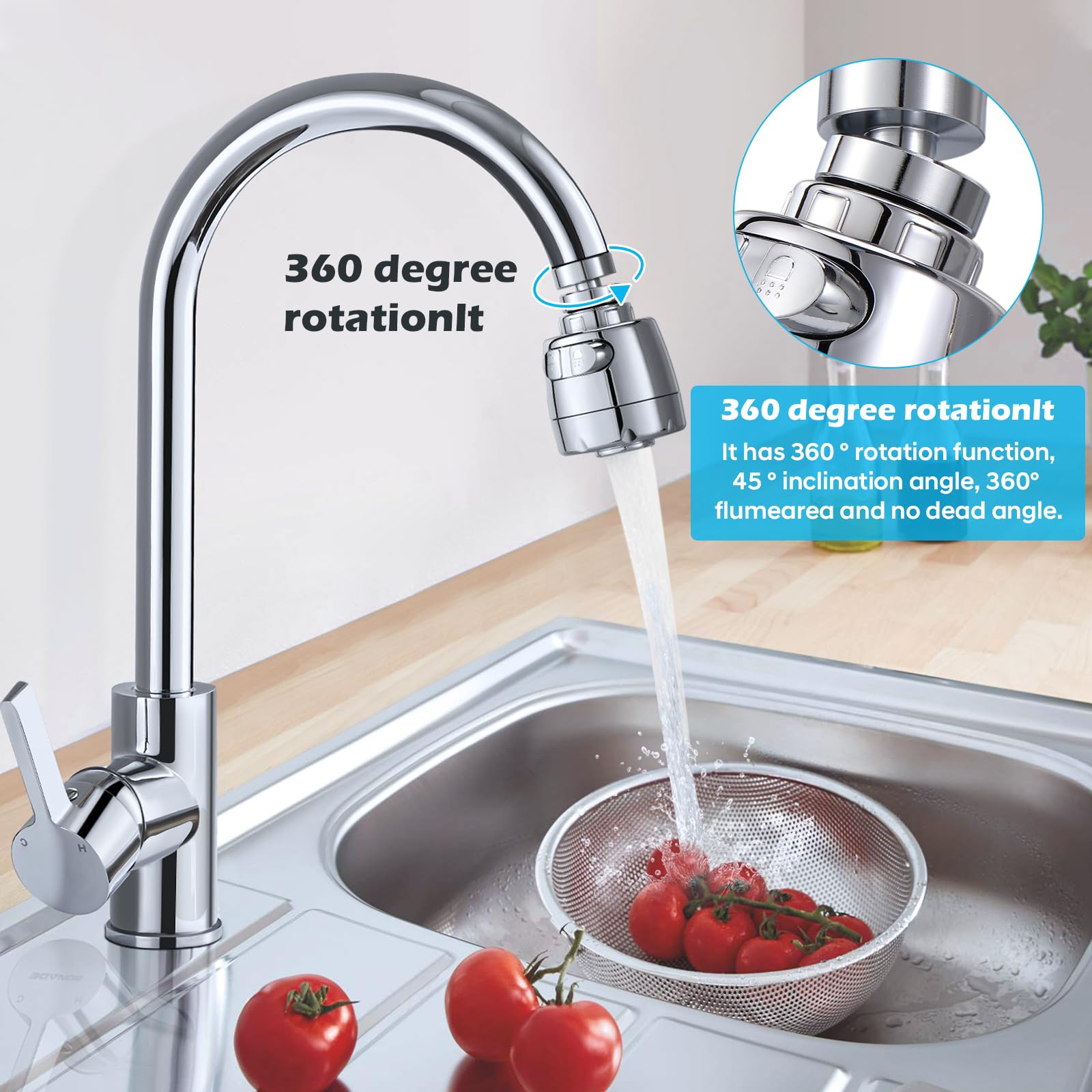 Vinabo Aeratore per Lavello 360° Girevole con Filtro Regolatore, 2 Modalità, Testa Aeratore e Atomizzatore (Confezione da 5)