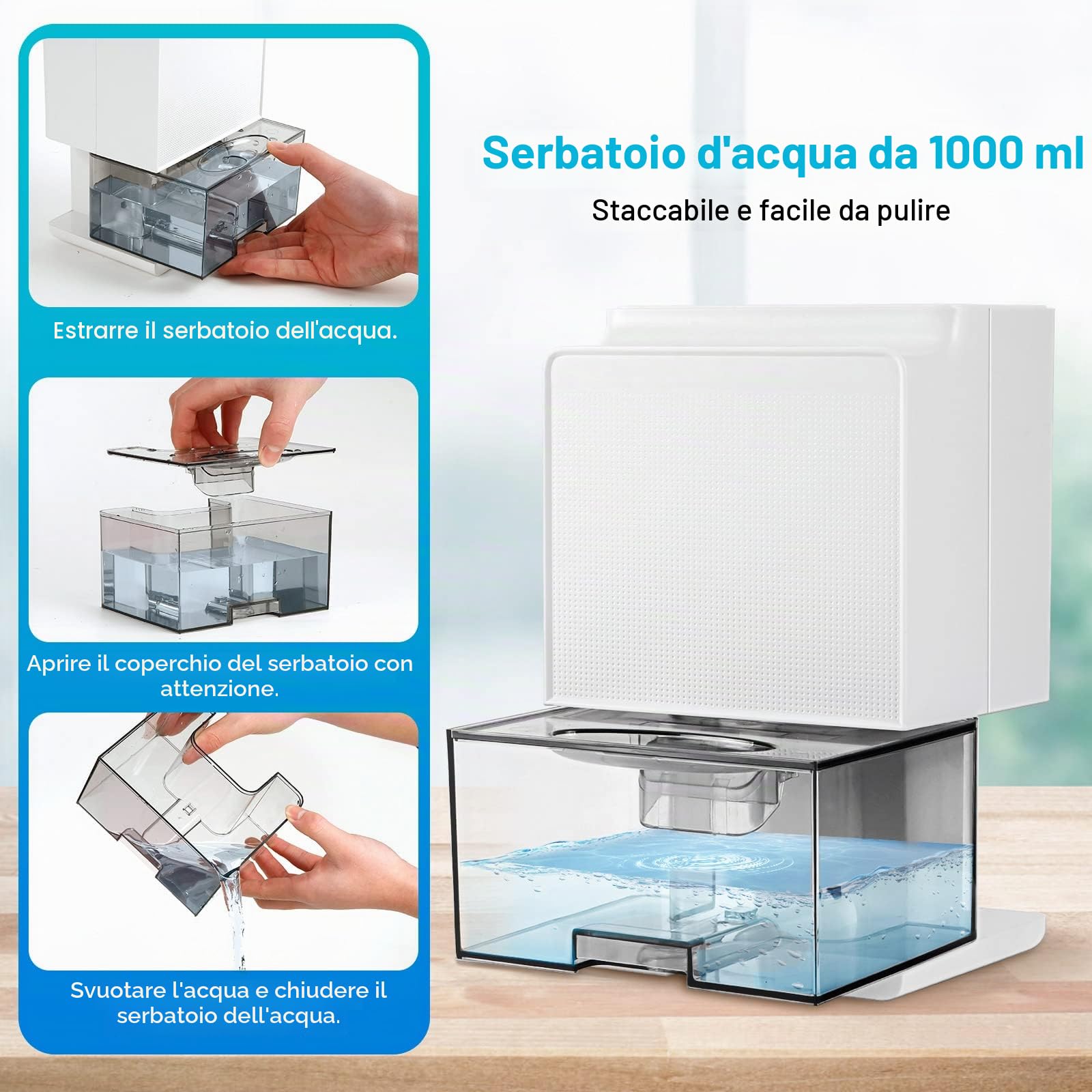 Deumidificatore Casa 1000ML,Deumidificatore Portatile e Ultra Silenzioso Contro Muffa e L'umidità Spegnimento Automatico e Luce LED Colorata per Camera da Letto Bagno Sbrinamento Automatico
