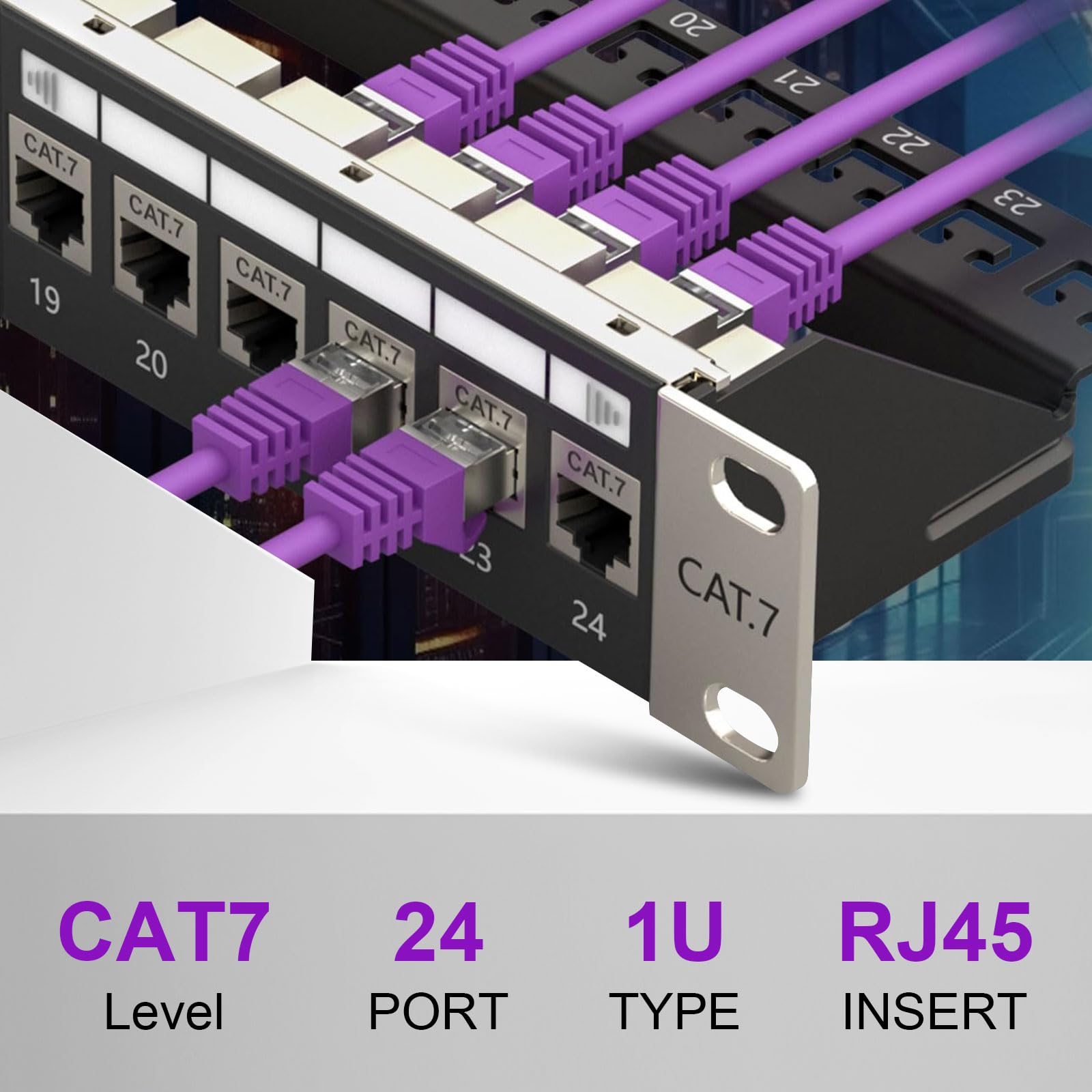 Pannello patch Cat7 a 24 porte, montaggio a rack da 19", 1U schermato (STP) Keystone Patch Panel con 12 inserti modulo Keystone, 10 Gbps, 600 MHz, compatibile con Cat6/Cat5e, nero