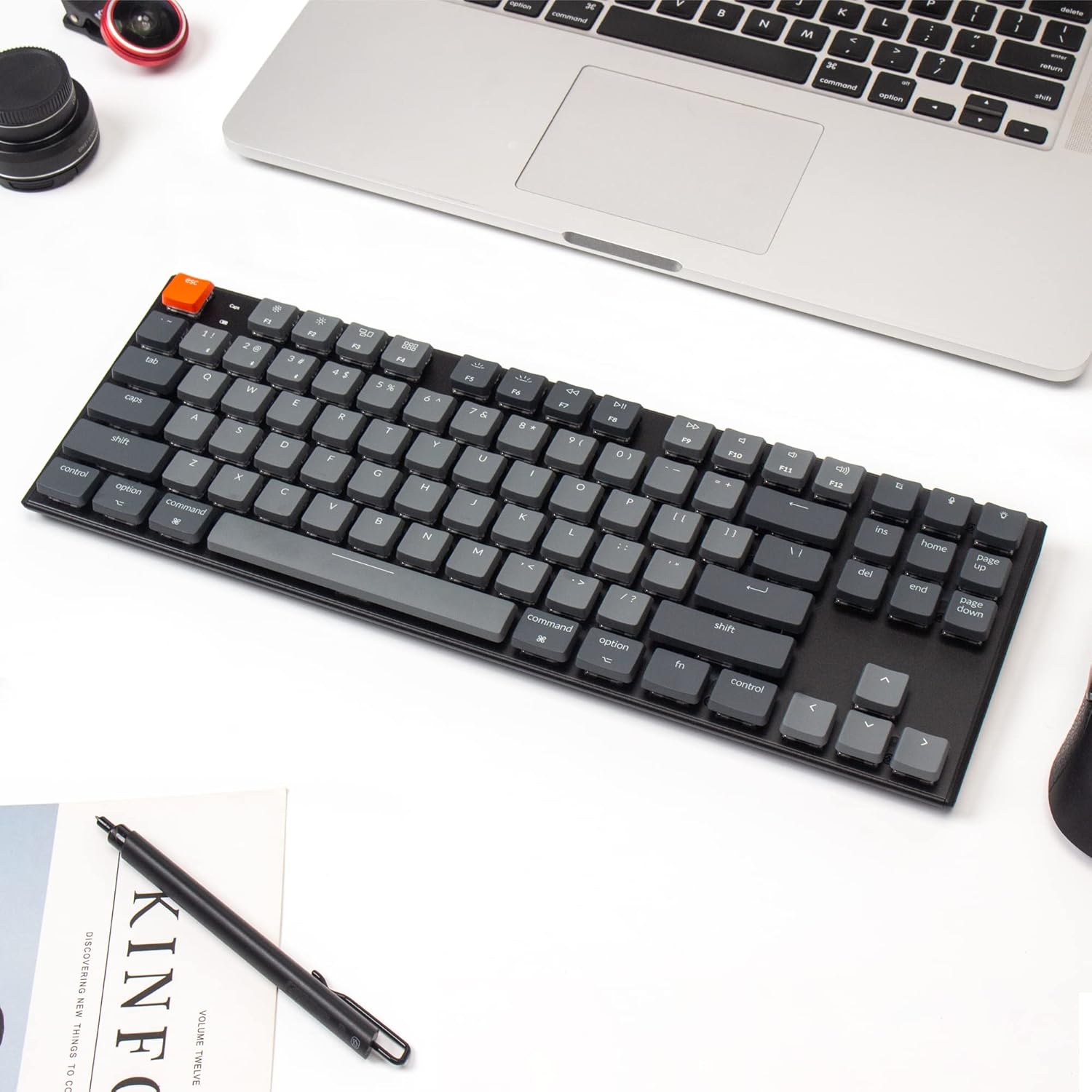 Keychron K1 Tenkeyless Layout Ultra-Slim Hot-swappable Wireless Bluetooth/Wired USB Mechanical Keyboard for Mac Windows with Low-Profile Optical Mint Switch White LED Backlit - Version 5