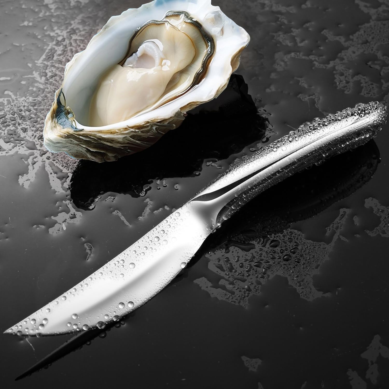 2 Pack Oyster Knife Shucker Set, Premium Oyster Clam Shucking Knife Opener Tool for Shellfish, Full Stainless Steel Curved Tip Blade Ergonomic Non-Slip Handle