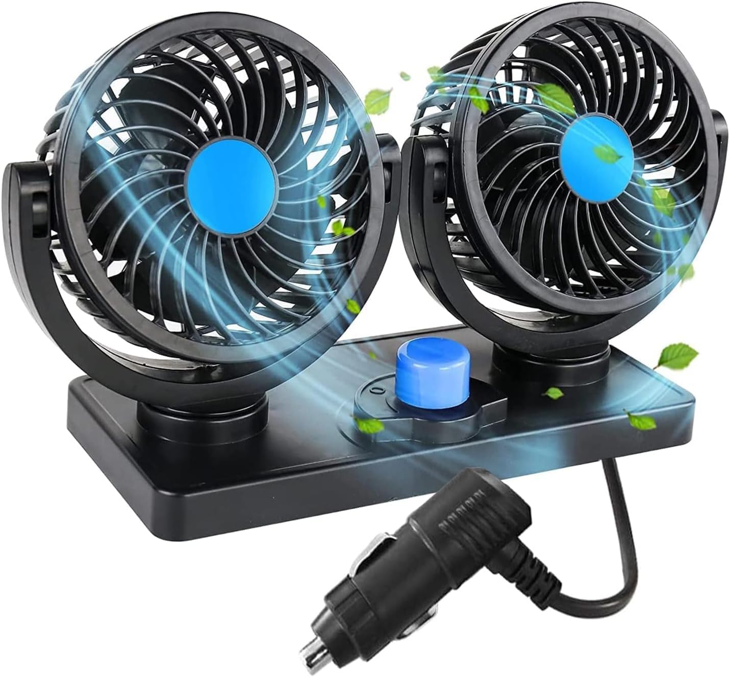 Mineup Ventilatore Per Auto Doppia Testa, Ventilatore USB Per Auto Per Sedile Posteriore, Ventilator 360° Ruotabile Portatile, 3 Velocità, Controllo Separato, Ricaricabile, Per Camion Furgone SUV RV