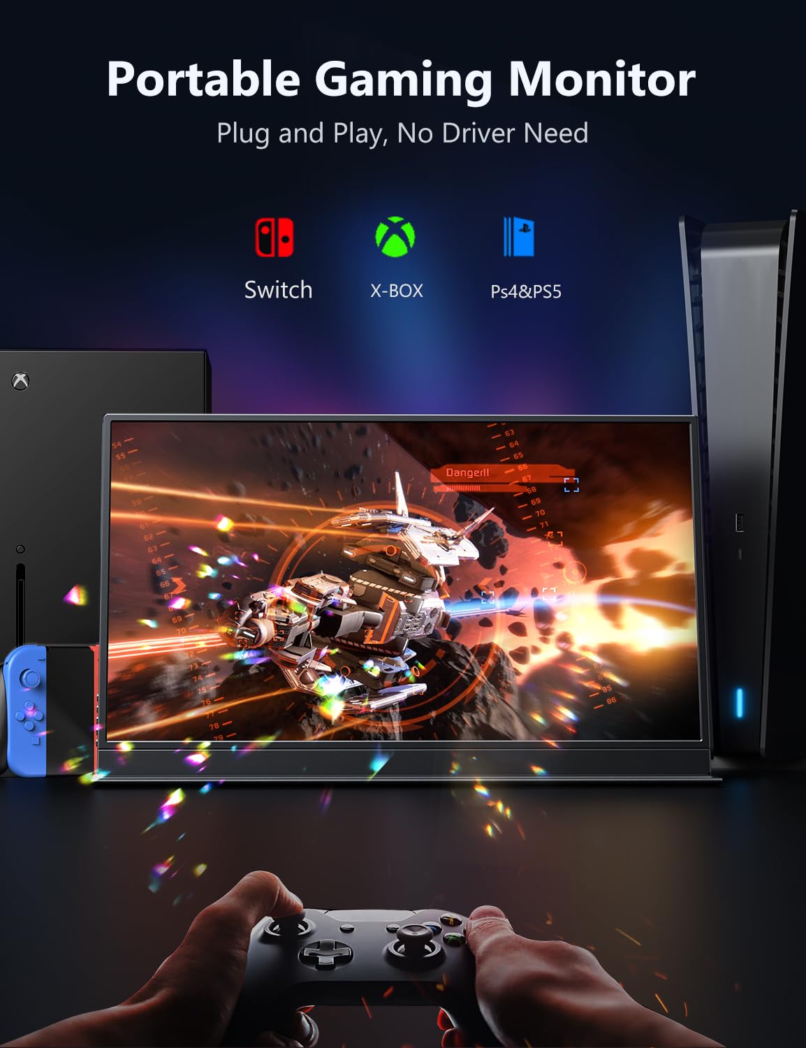 MAGICRAVEN Monitor da gioco portatile, 17.3 pollici 2.5K 144Hz Ips Monitor portatile per laptop, secondo schermo da gioco USB C Hdmi per computer con altoparlanti e Smart Cover, monitor V