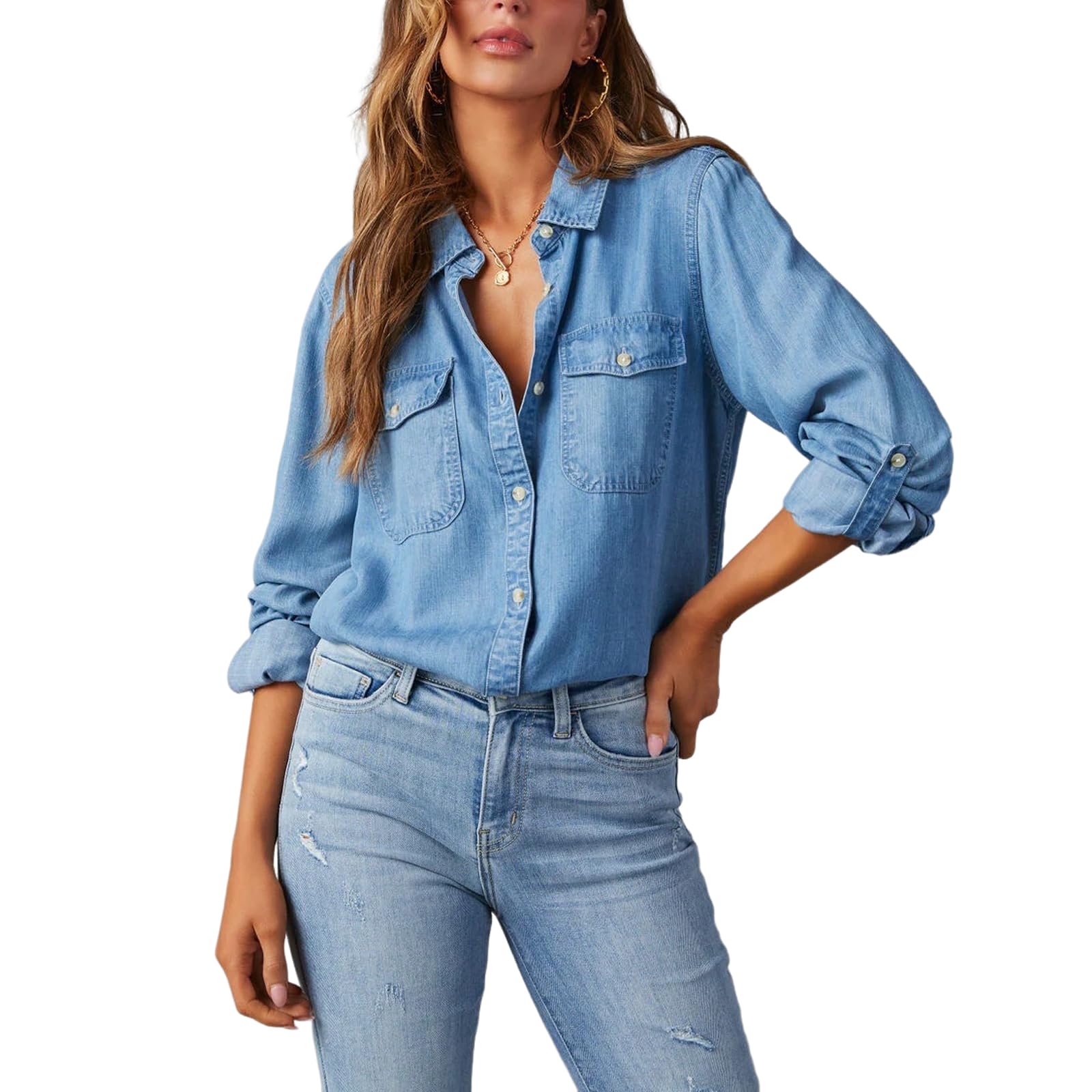 Jean Shirt Women's Denim Shirt Chambray Jean Western Shirts Long