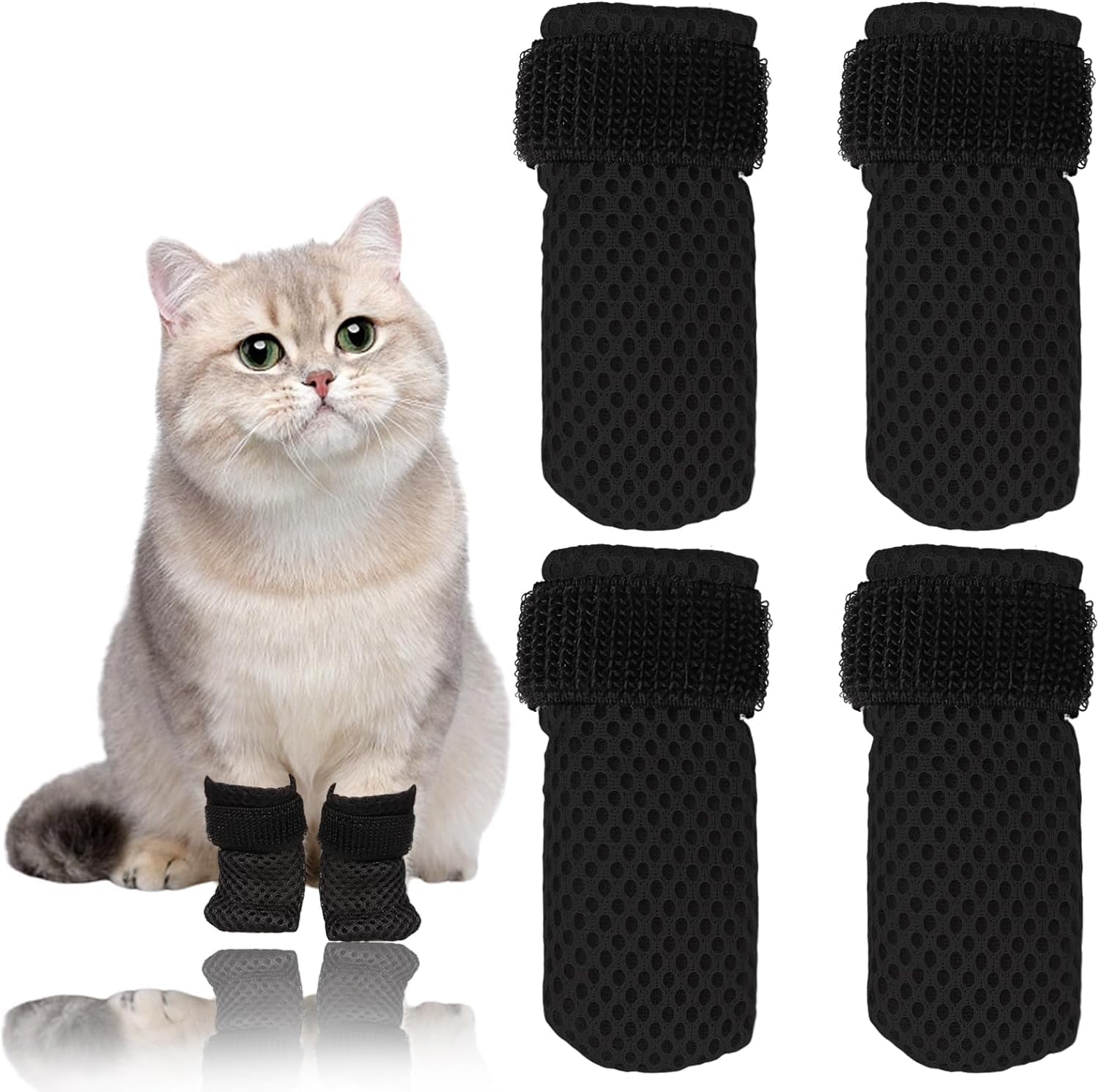 DHRUTI Pack of 4 Claw Covers for Cats, Scratch Cat Mittens, Breathable Mesh Cat Paw Covers, Cat Claw Covers, Caps for Cat Injector, Grooming, Bathing (X)