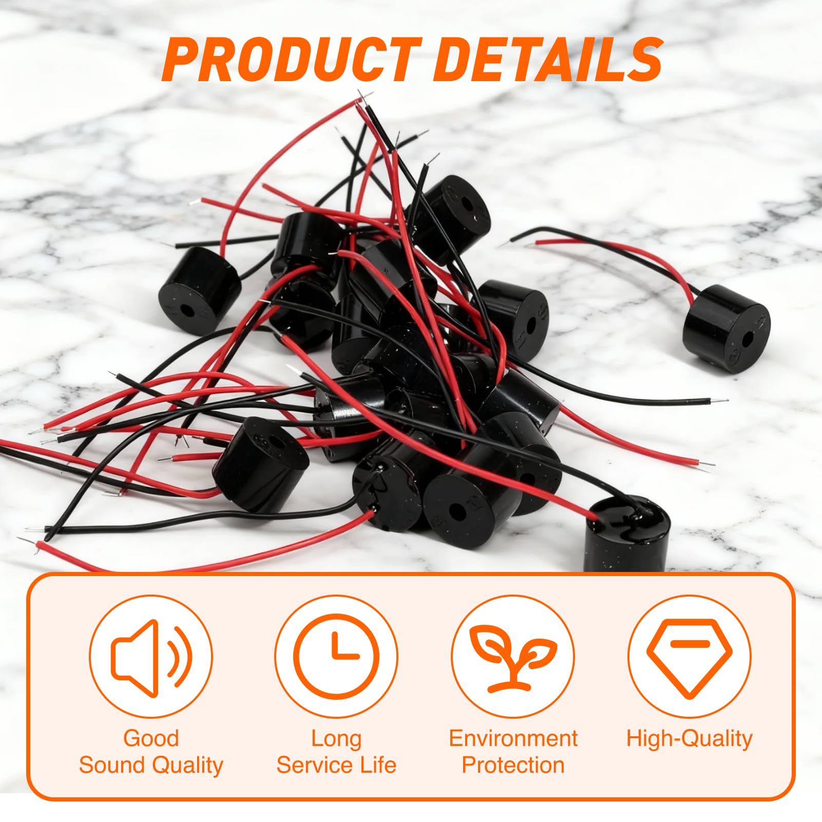 Buzzer attivo elettronico, 20 pezzi, 3-12 V, Piezo Summer 85 dB, lunghezza cavo 60 mm per dispositivi elettronici, allarme elettronico cicalino, segnale acustico elettronico