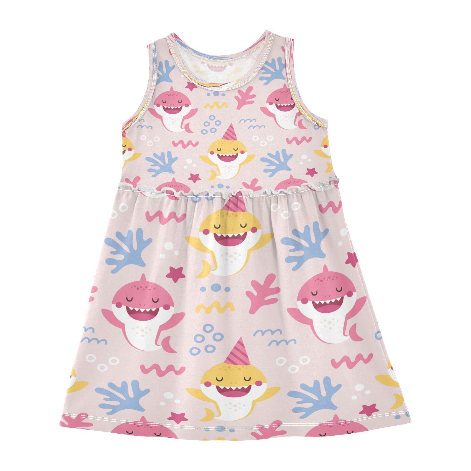 Plaaee Girls Sleeveless Dress Cartoon Pattern with Baby Shark for Birthday Sundress for Casual Home Party Beach 4T