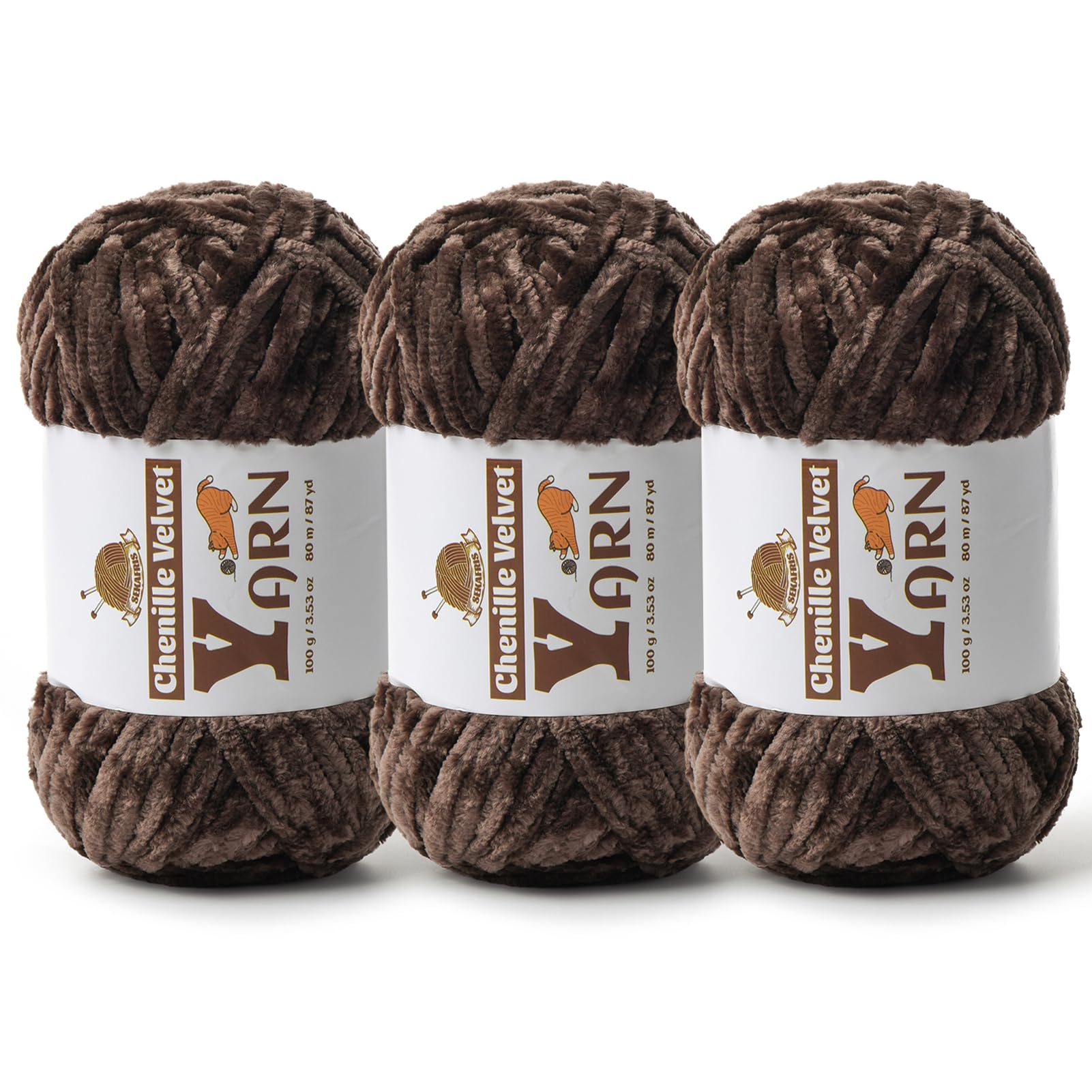 Chenille Crochet Coffee Yarn 3 Pack