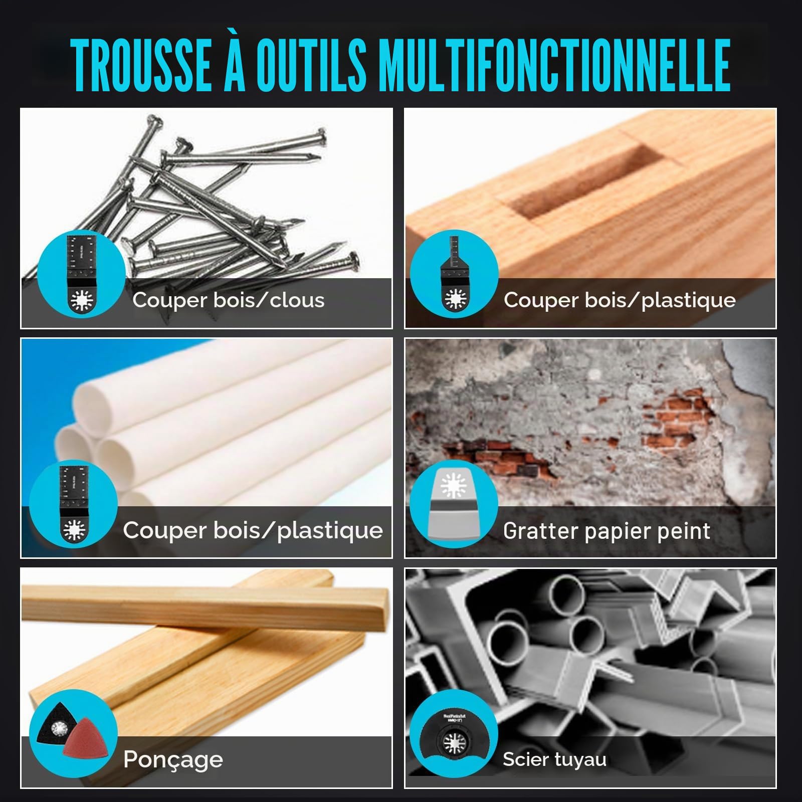 ONEVAN Outil Multifonction 4°Oscillation avec 2 Batteries 22 Pièces | 6 Vitesses 20000 tr/min, Changement sans outil, Coupe, ponçage et polissage précis, Multitool universel