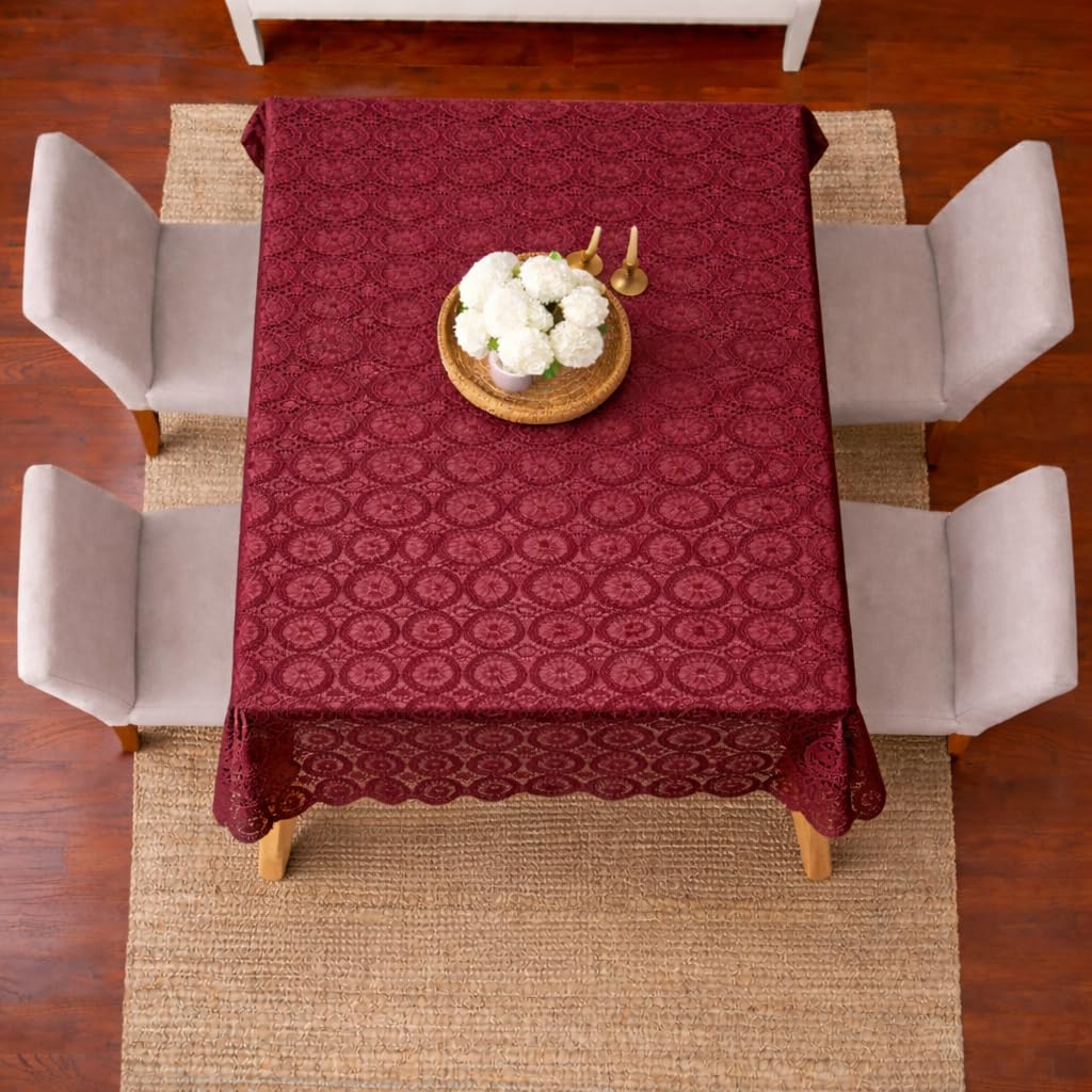 STITCHNEST Cotton Net Table Cover for 2β4 Seater Dining Table | Decorative Lace Design | |40x60 Inch Rectangular Center Table Cloth | Red | Pack of 1 1