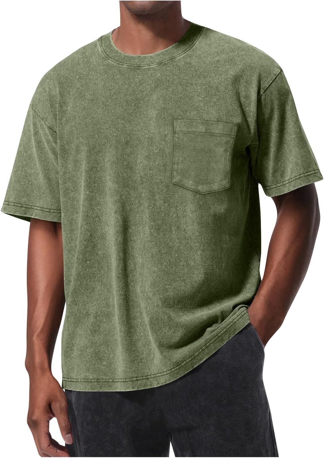 Men Short Sleeve Shirts Basic Crewneck Solid Color Tshirts Vacation Summer Casual Beach Soft Tops with Pocket