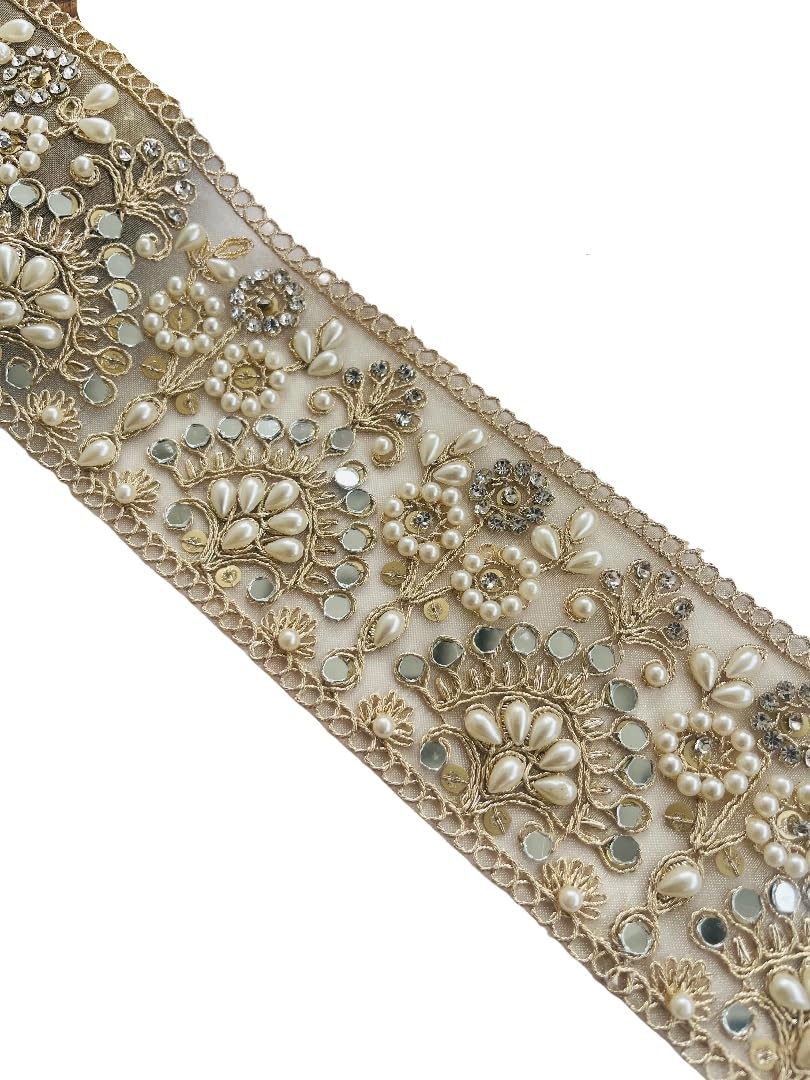 Bordure dentelle zari dorée 7,9 cm pour réparer et sublimer une robe usée